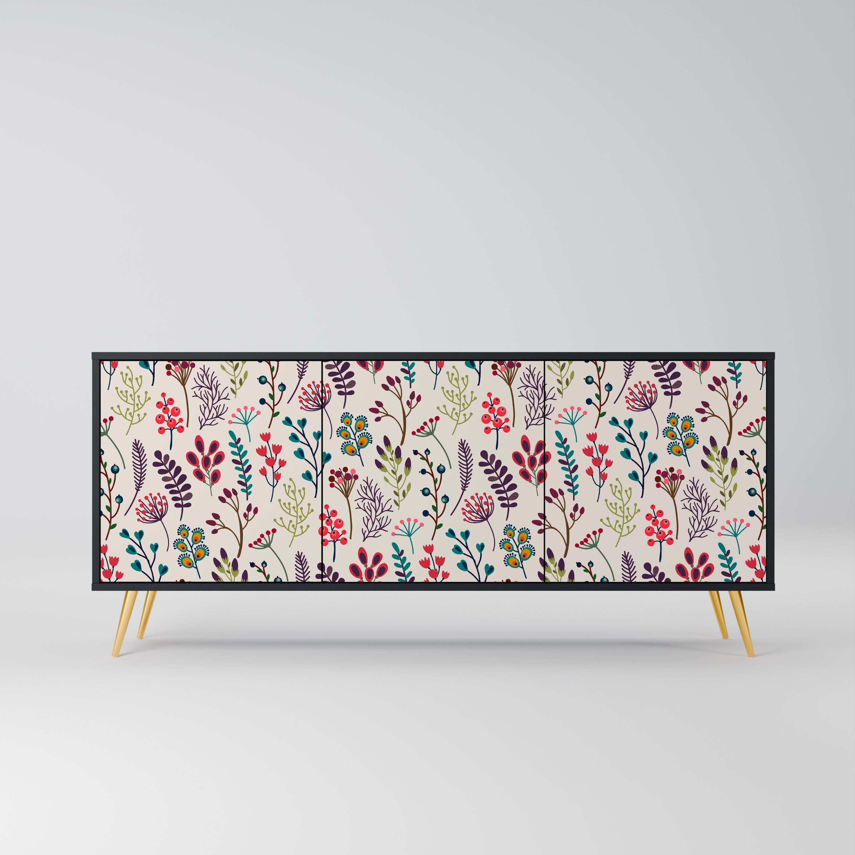 AUTUMN SUNDRIES Aparador de 3 Portas em Acabamento Preto