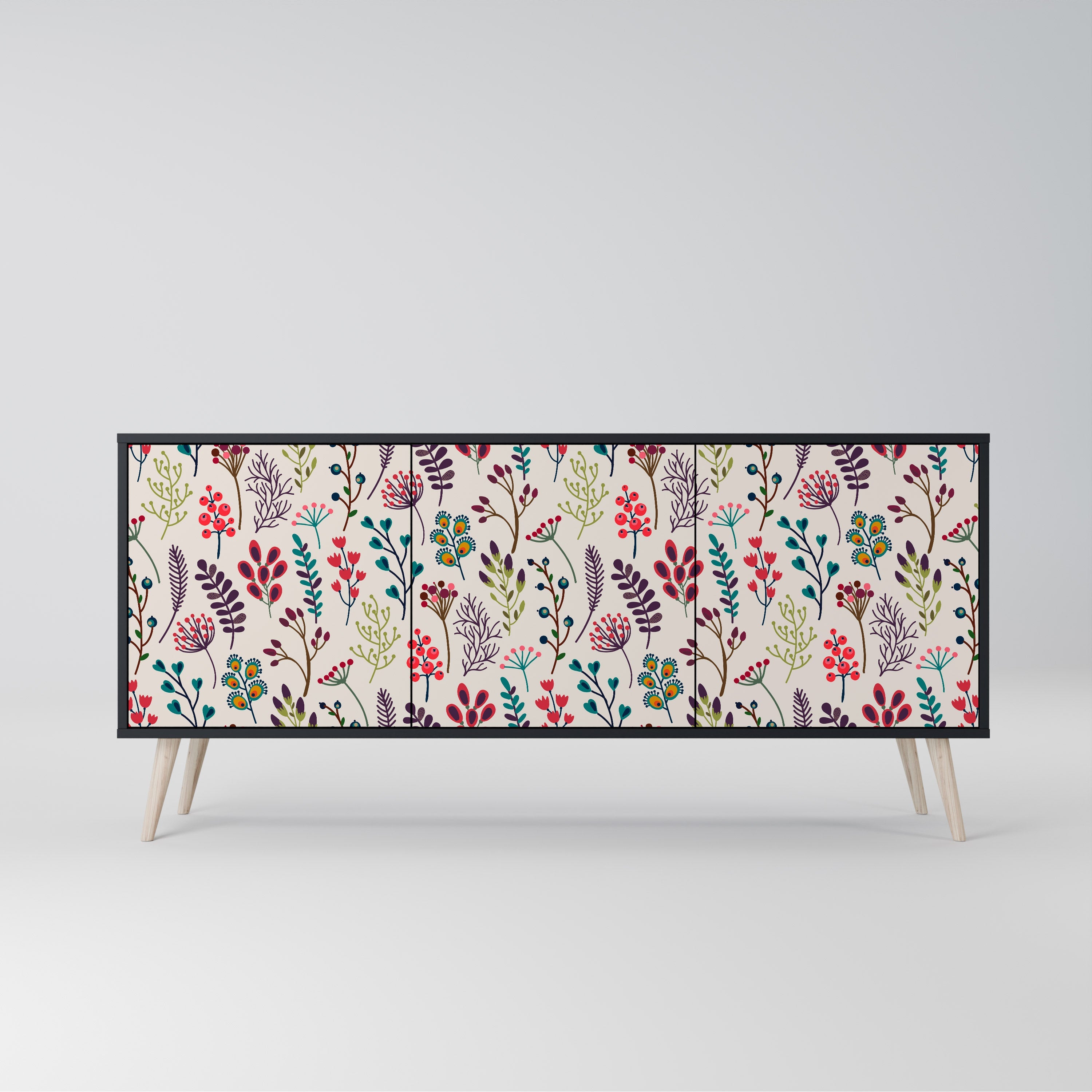 AUTUMN SUNDRIES Aparador de 3 Portas em Acabamento Preto