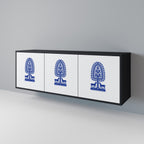 POLISH FOLK ART Aparador de 3 Portas em Acabamento Preto