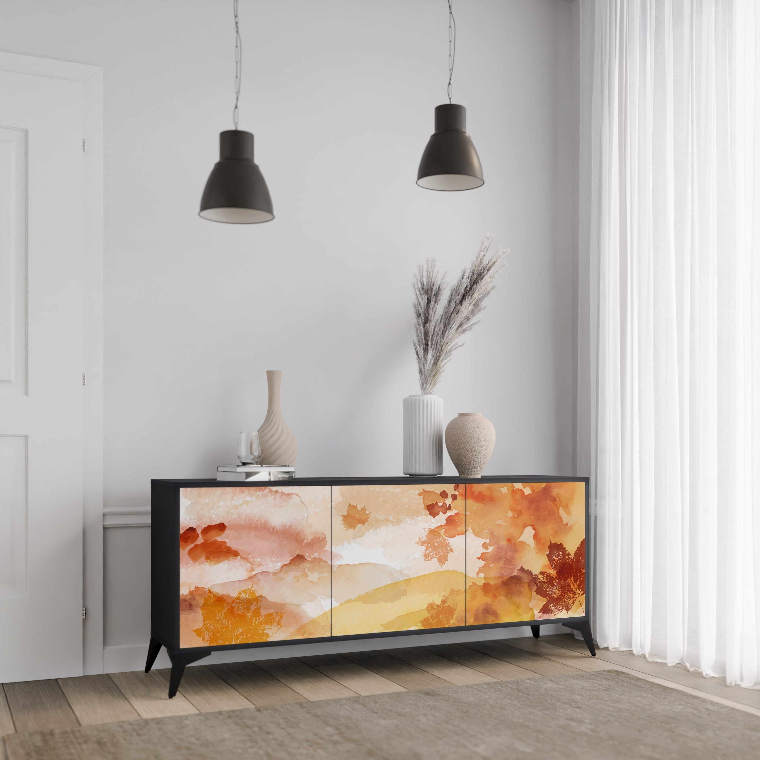 TRACES OF AUTUMN Aparador de 3 Portas em Acabamento Preto