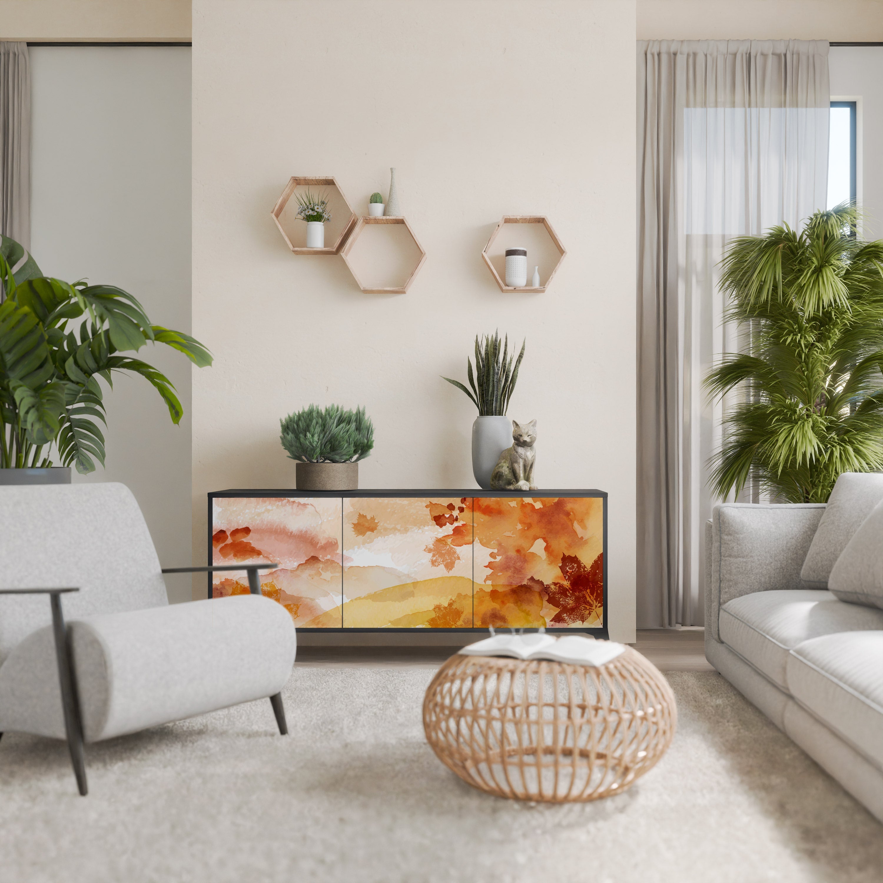 TRACES OF AUTUMN Aparador de 3 Portas em Acabamento Preto