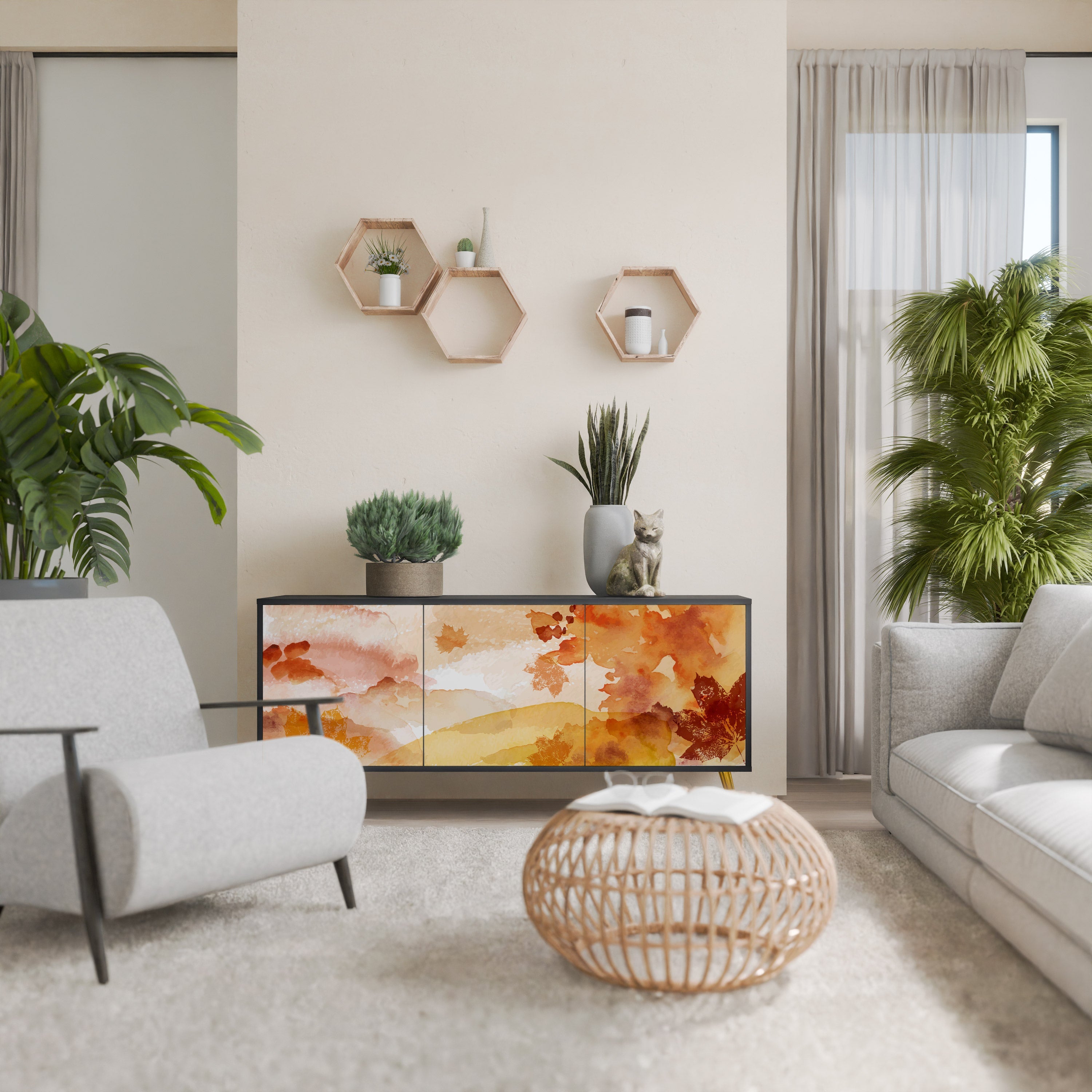 TRACES OF AUTUMN Aparador de 3 Portas em Acabamento Preto