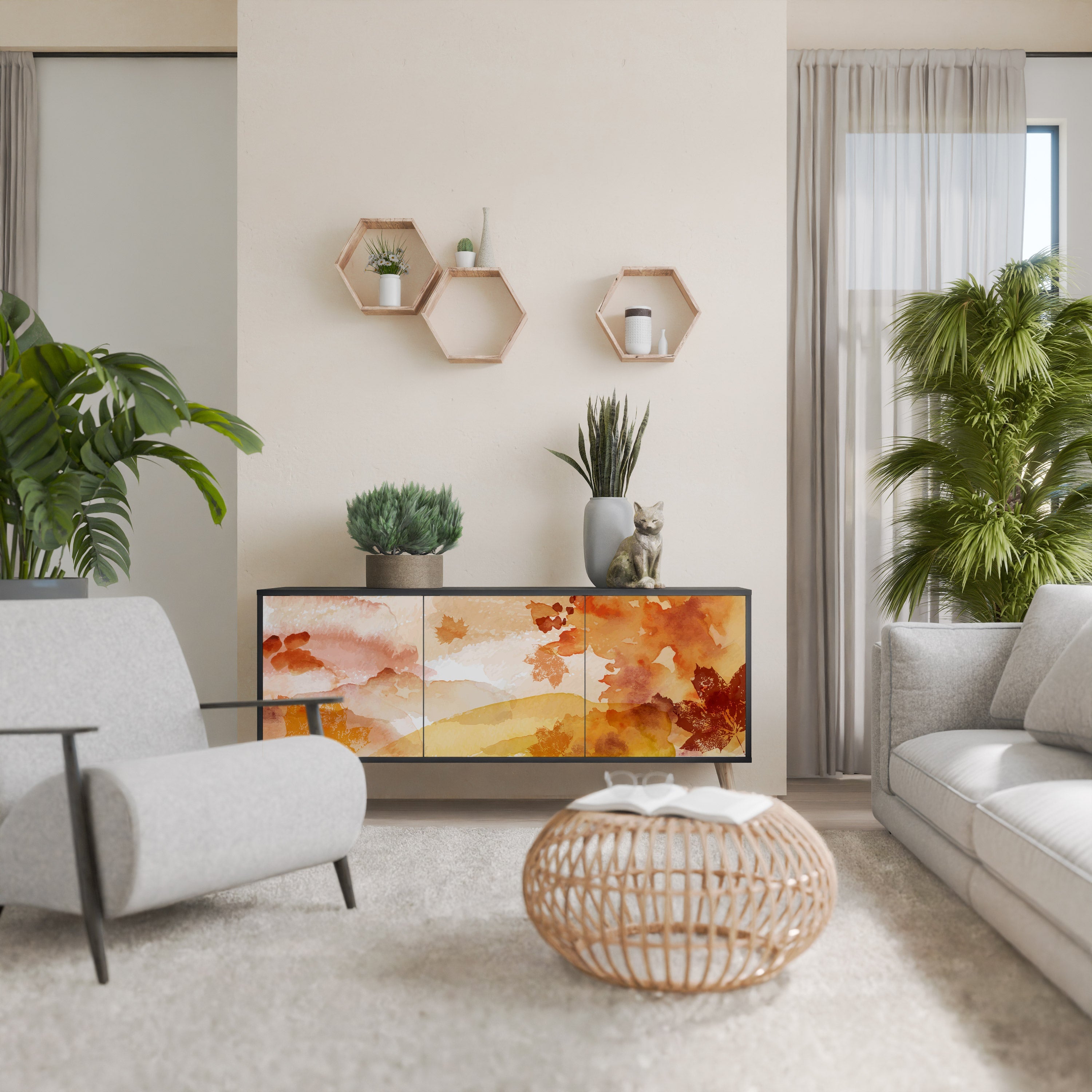 TRACES OF AUTUMN Aparador de 3 Portas em Acabamento Preto