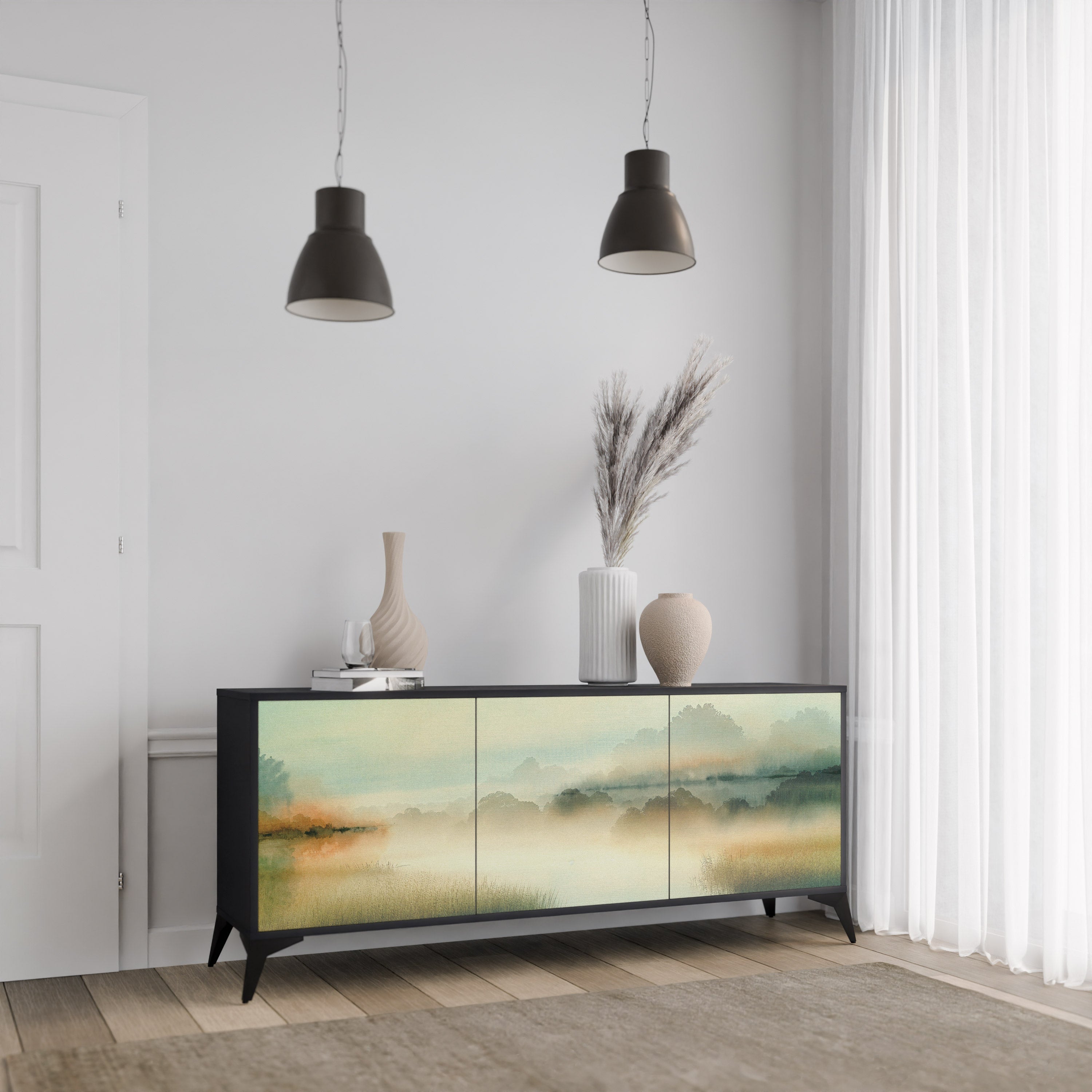 MORNING BY THE LAKE Aparador de 3 Portas em Acabamento Preto