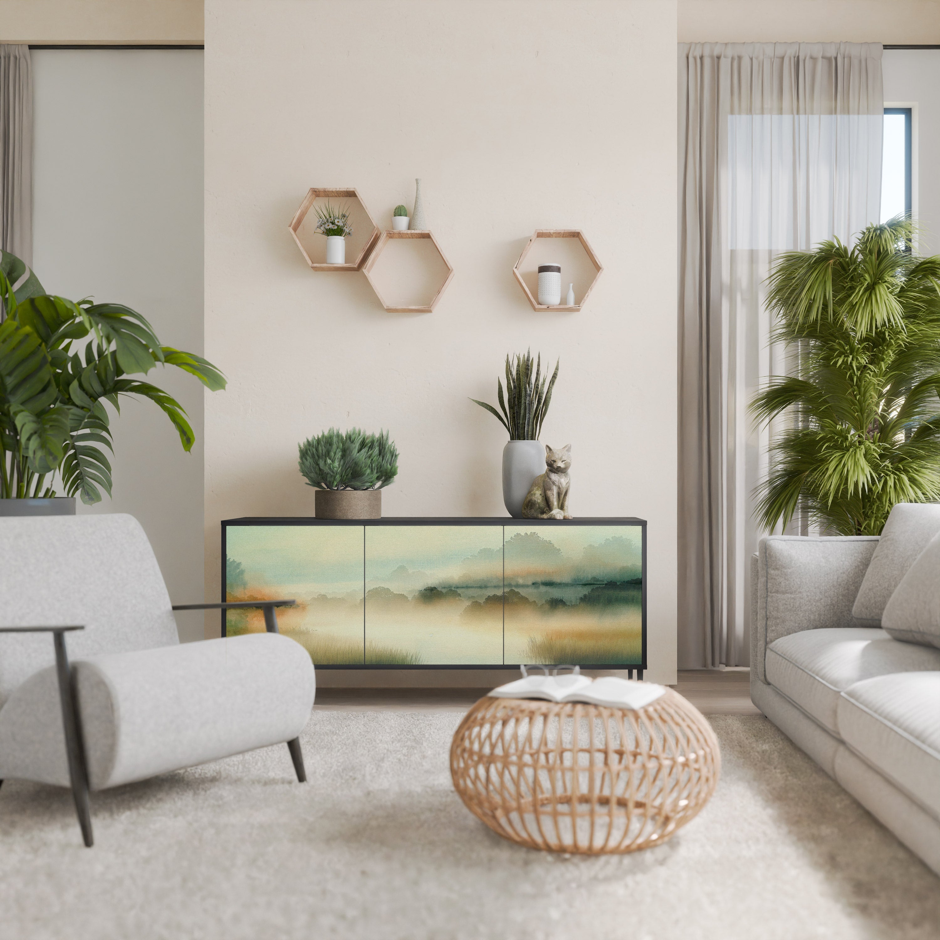 MORNING BY THE LAKE Aparador de 3 Portas em Acabamento Preto