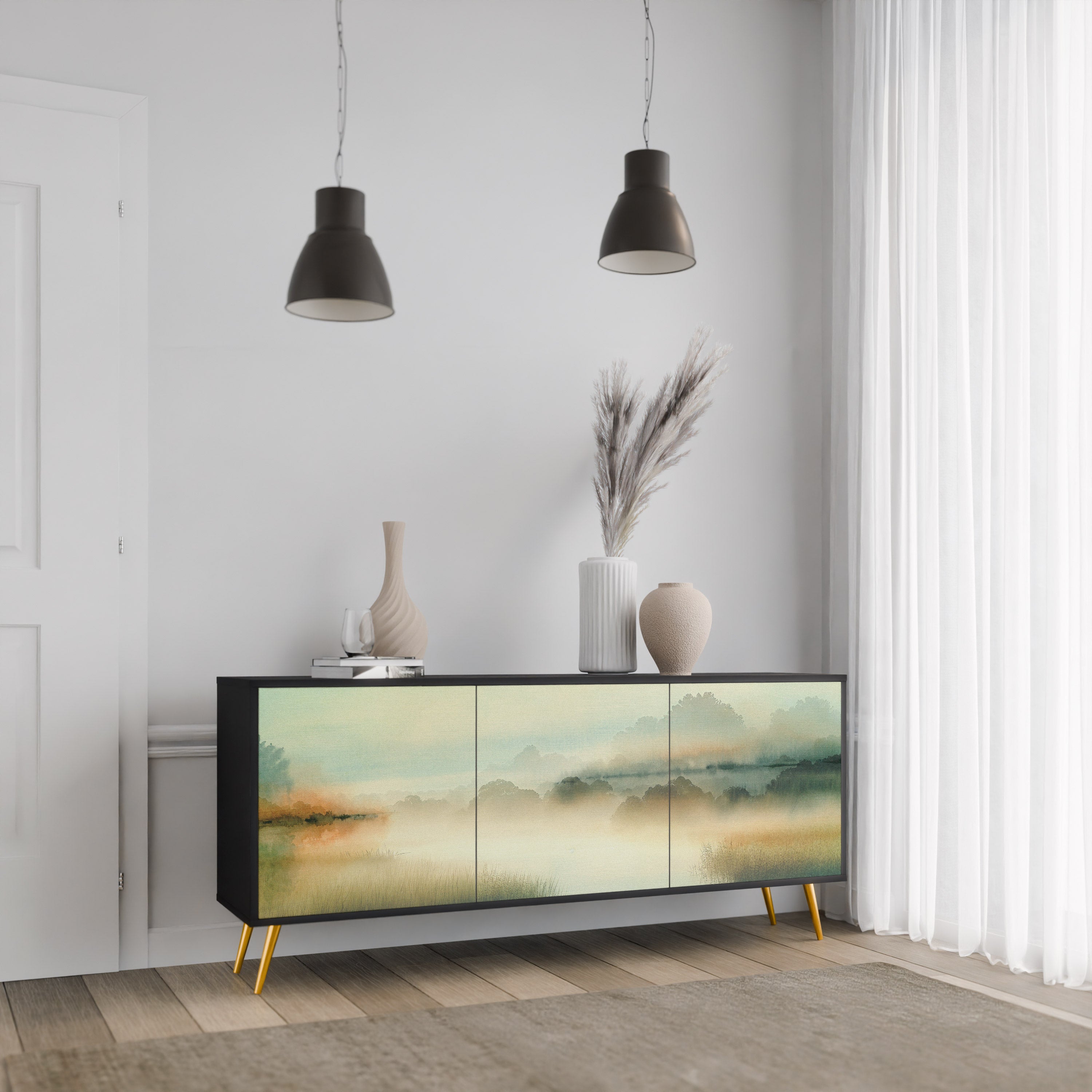 MORNING BY THE LAKE Aparador de 3 Portas em Acabamento Preto