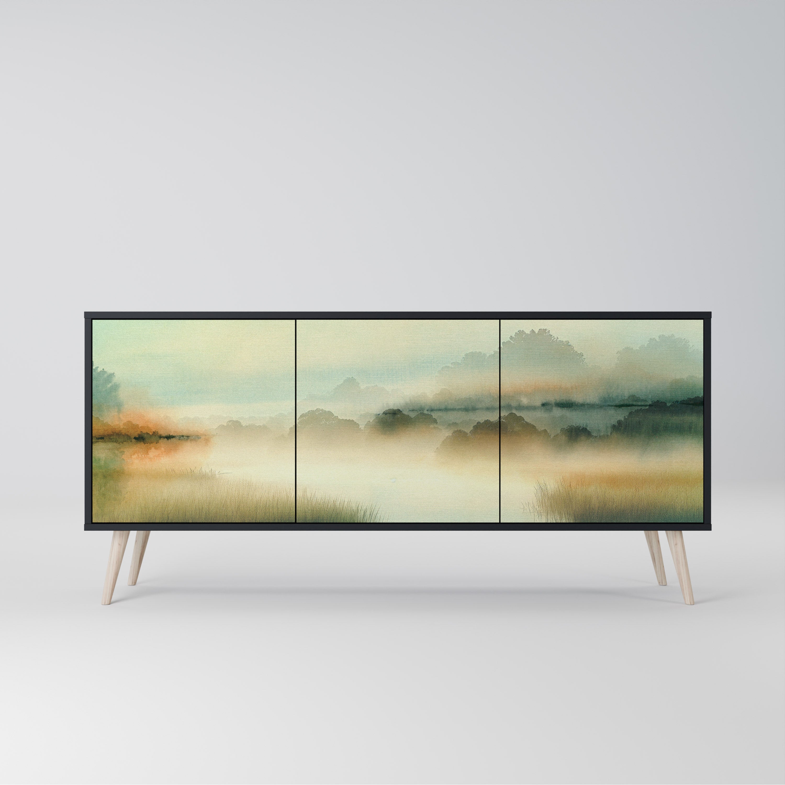 MORNING BY THE LAKE Aparador de 3 Portas em Acabamento Preto