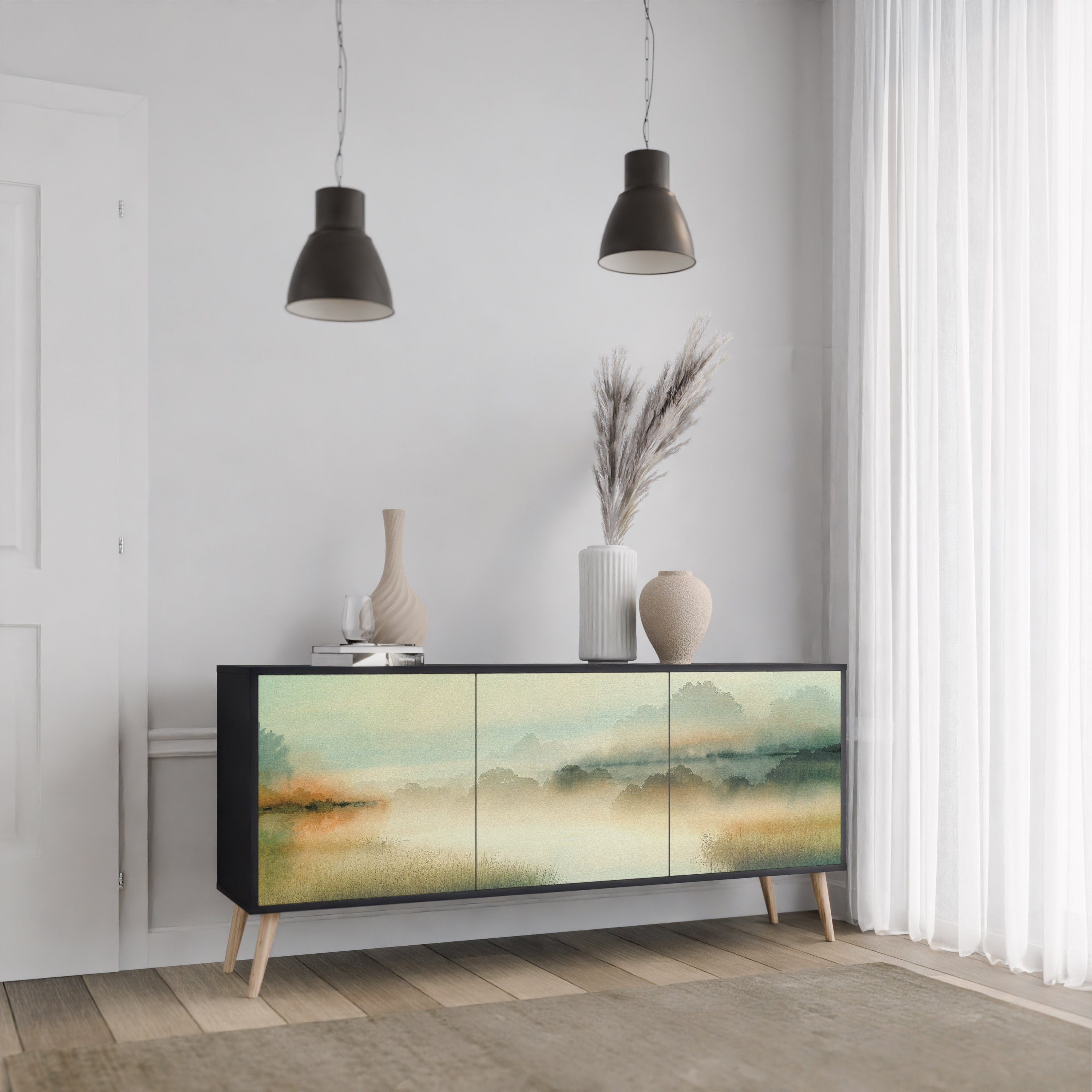 MORNING BY THE LAKE Aparador de 3 Portas em Acabamento Preto