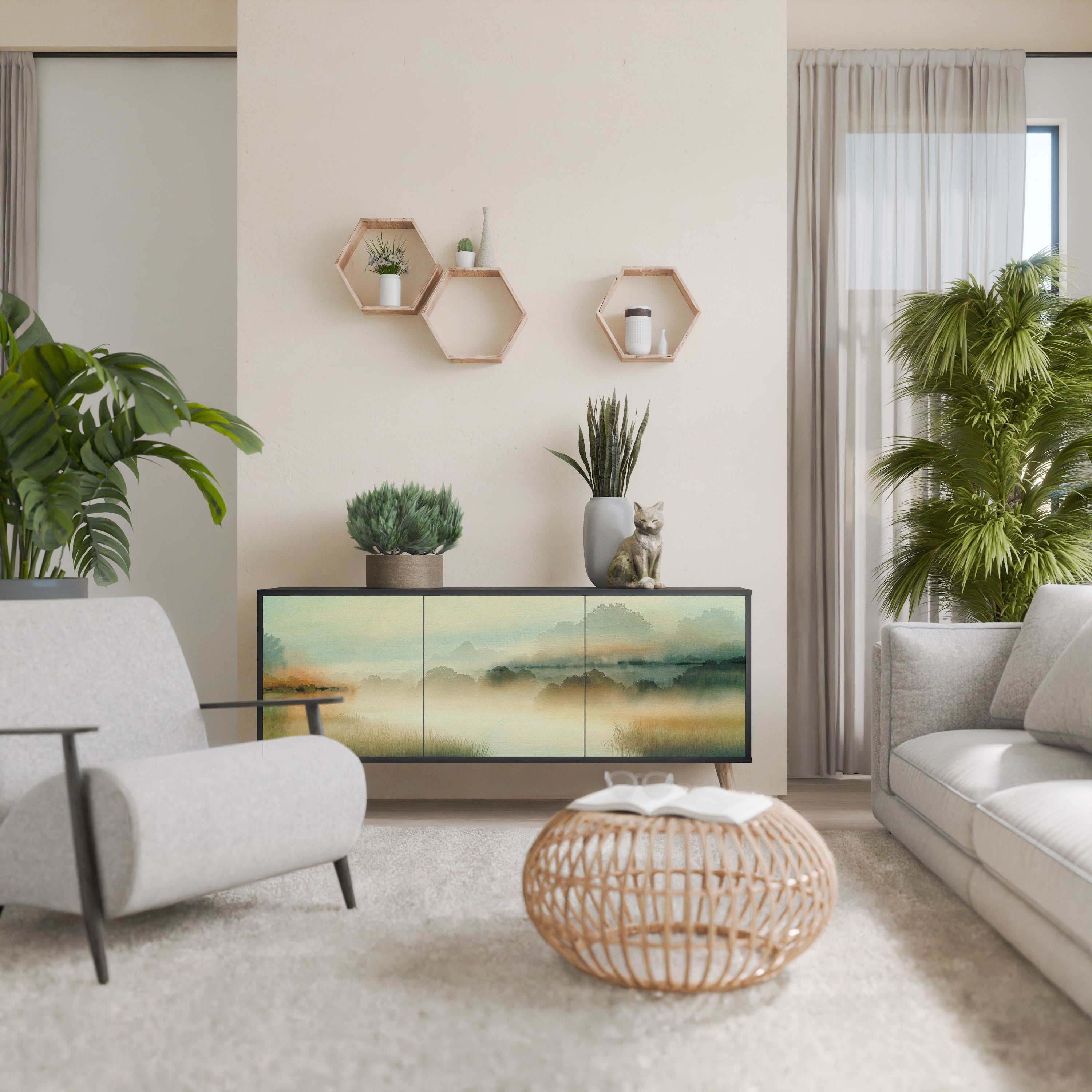 MORNING BY THE LAKE Aparador de 3 Portas em Acabamento Preto