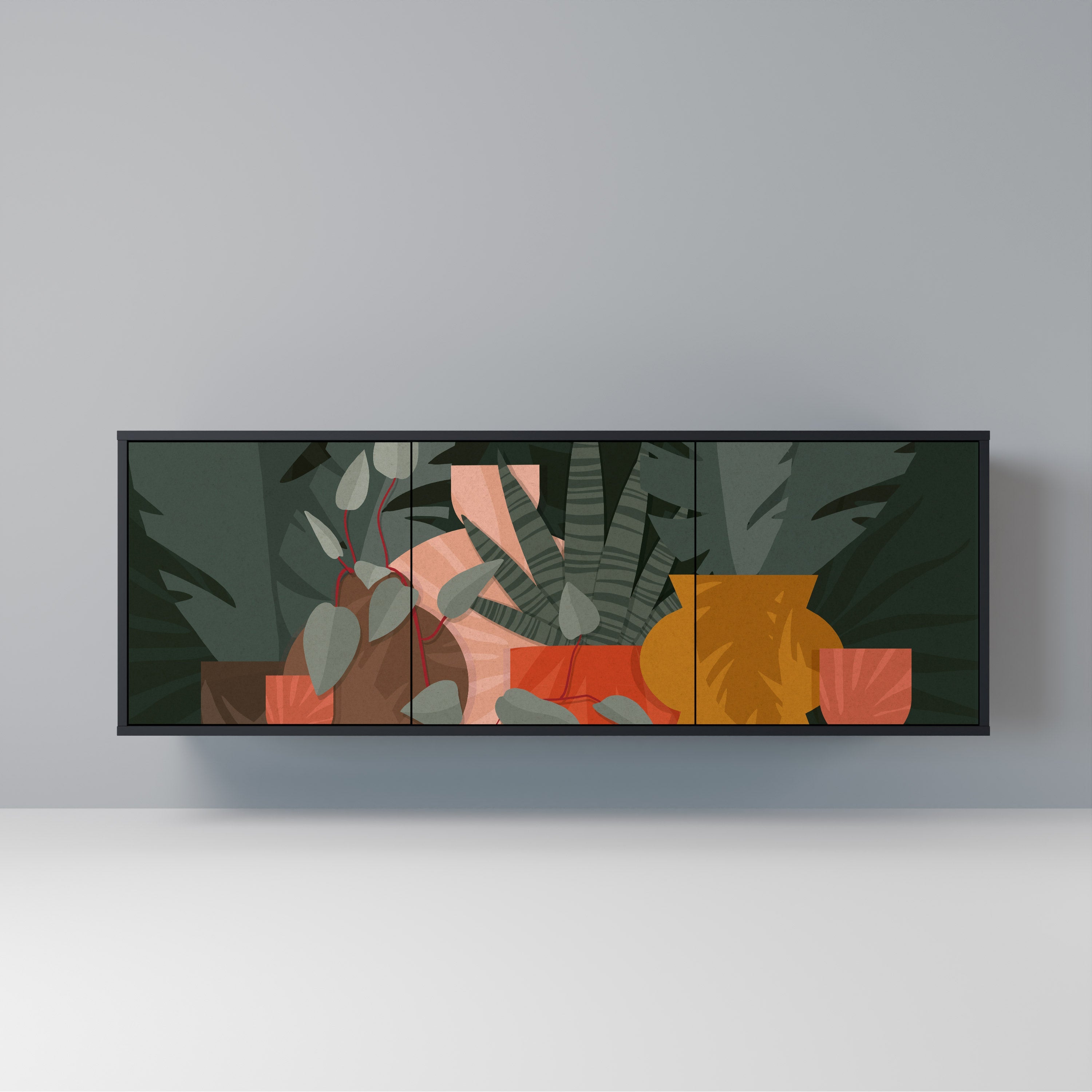 TROPICAL COMPOSITION Aparador de 3 Portas em Acabamento Preto