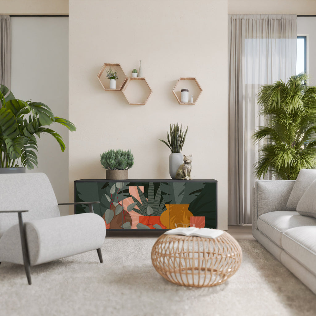 TROPICAL COMPOSITION Aparador de 3 Portas em Acabamento Preto