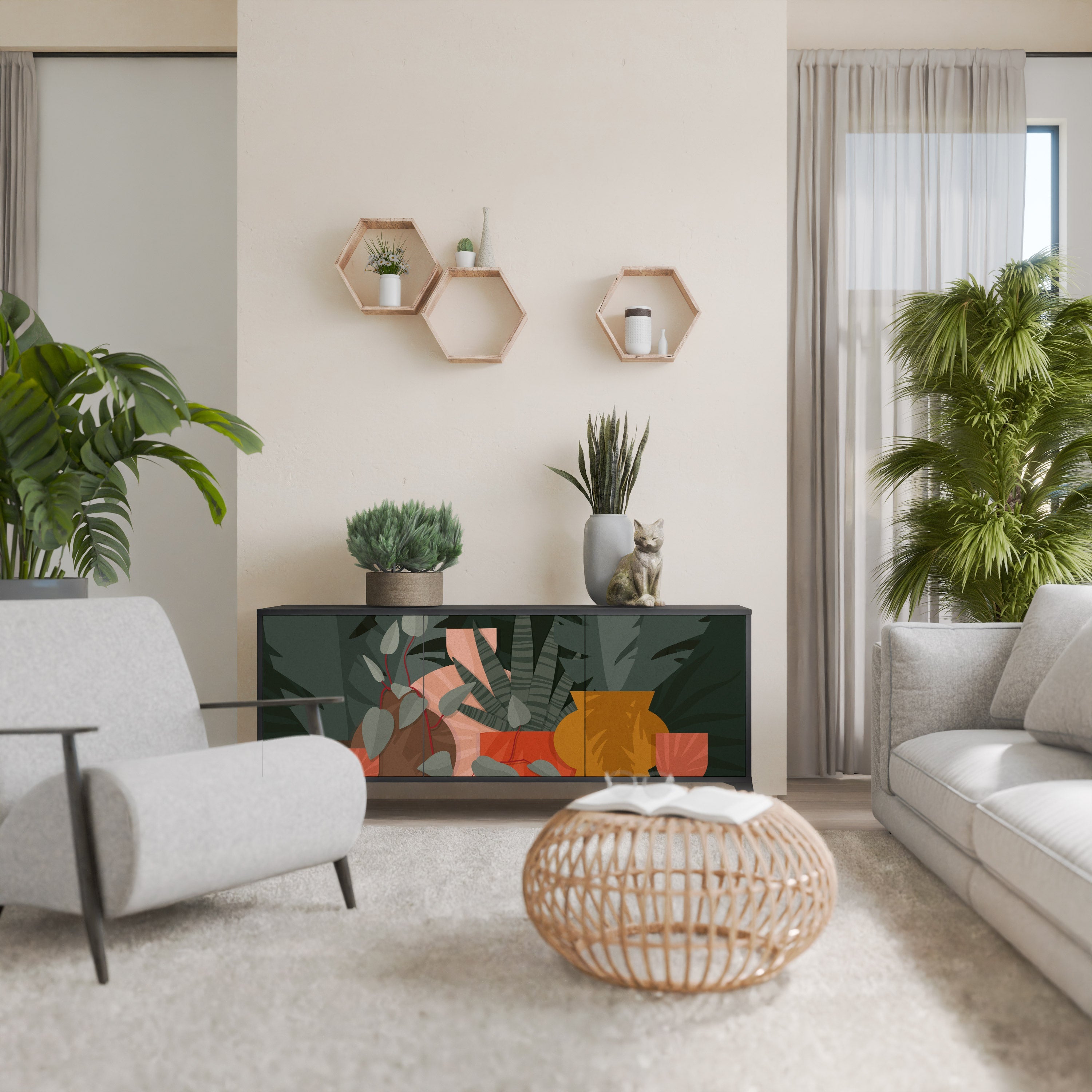 TROPICAL COMPOSITION Aparador de 3 Portas em Acabamento Preto