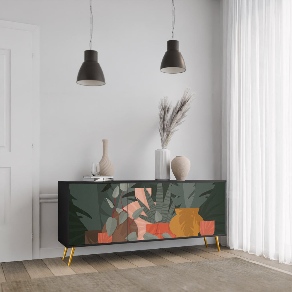 TROPICAL COMPOSITION Aparador de 3 Portas em Acabamento Preto