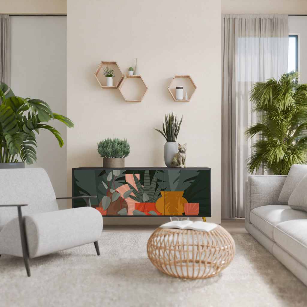 TROPICAL COMPOSITION Aparador de 3 Portas em Acabamento Preto