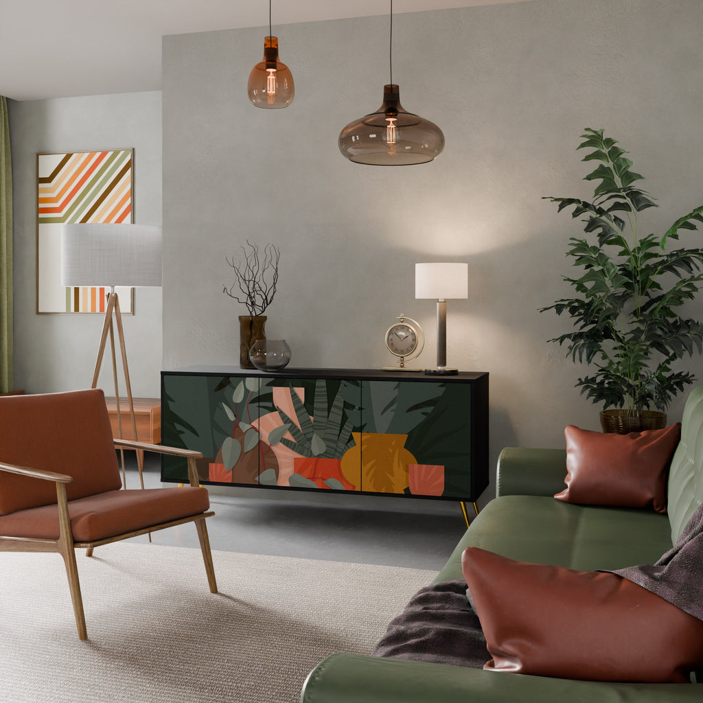 TROPICAL COMPOSITION Aparador de 3 Portas em Acabamento Preto