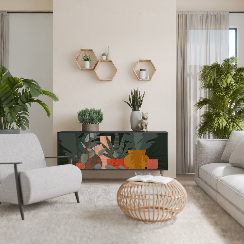 TROPICAL COMPOSITION Aparador de 3 Portas em Acabamento Preto