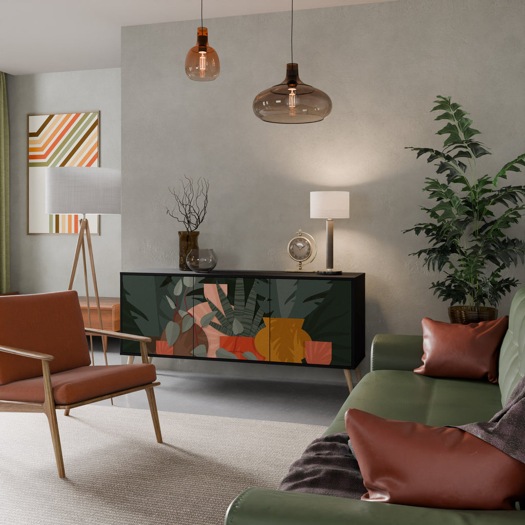 TROPICAL COMPOSITION Aparador de 3 Portas em Acabamento Preto