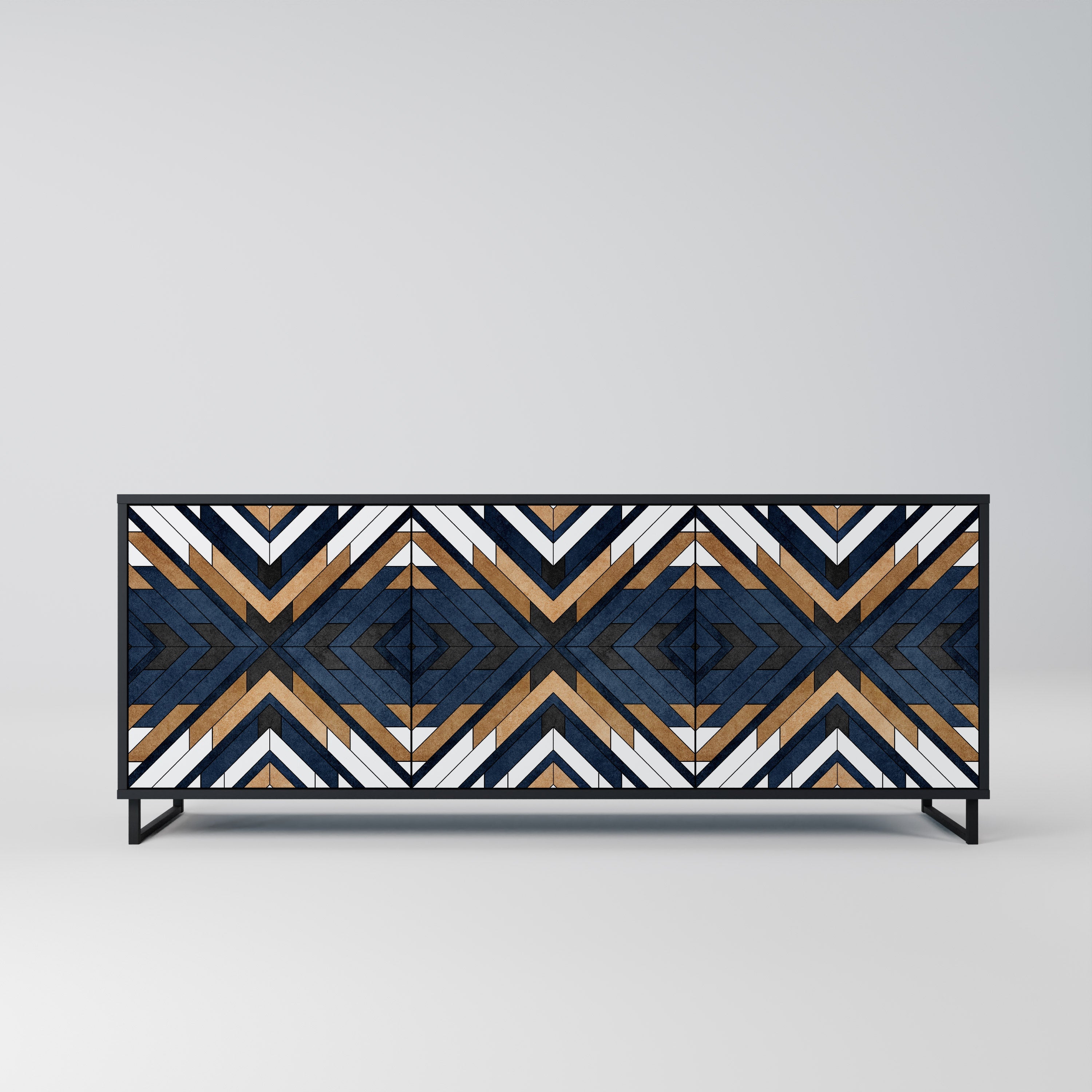 ARTFUL GEOMETRY Aparador de 3 Portas em Acabamento Preto