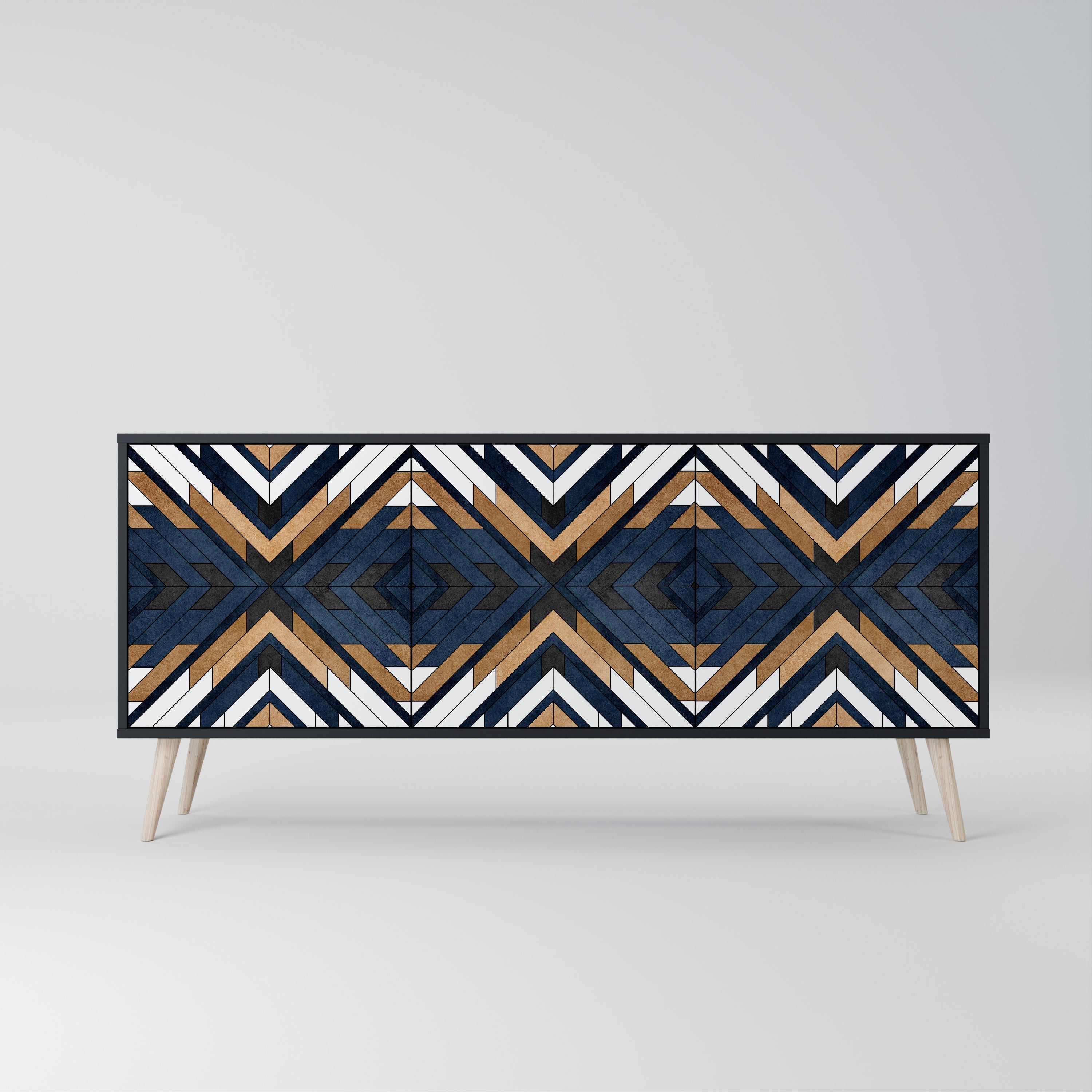 ARTFUL GEOMETRY Aparador de 3 Portas em Acabamento Preto