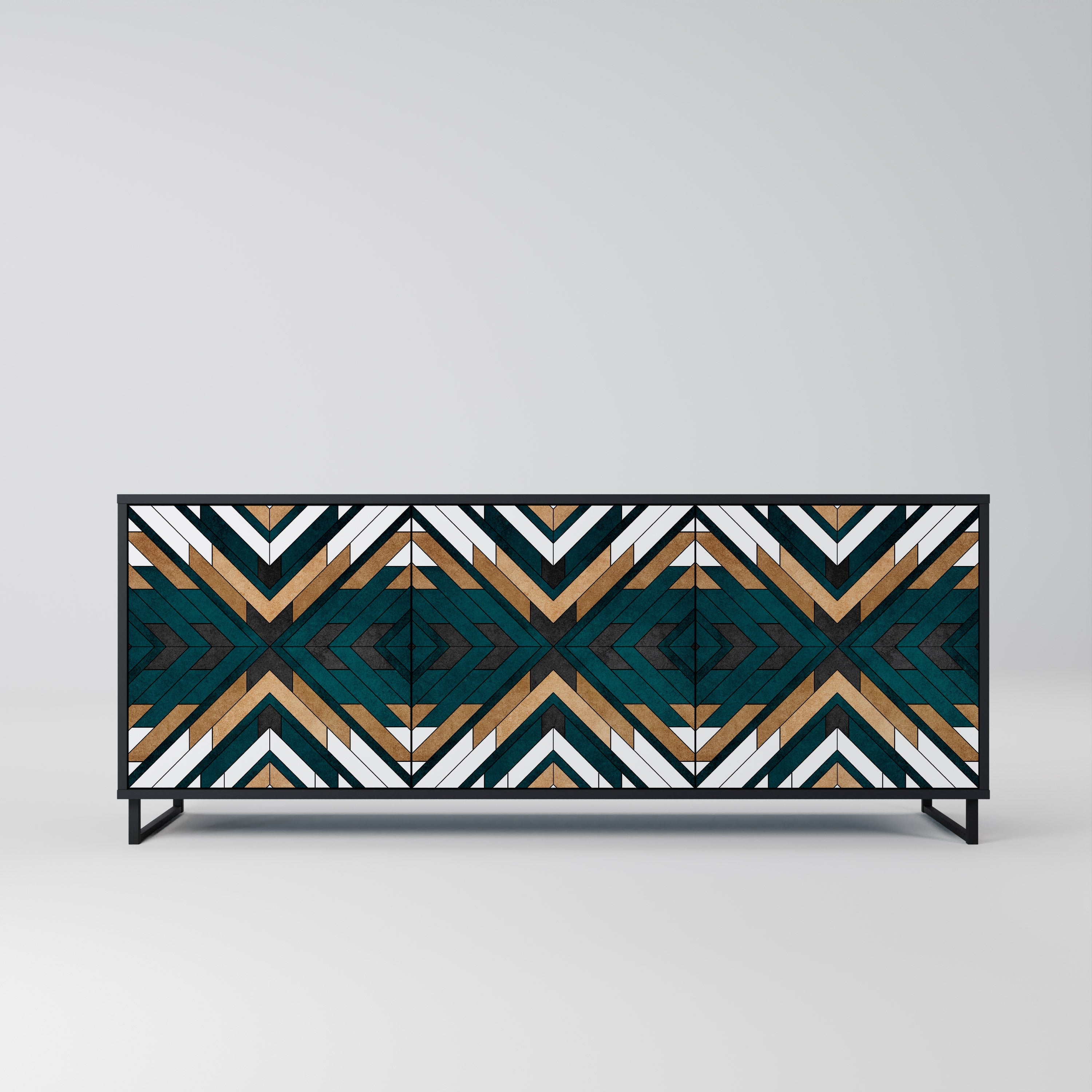 ARTISTIC GEOMETRY Aparador de 3 Portas em Acabamento Preto