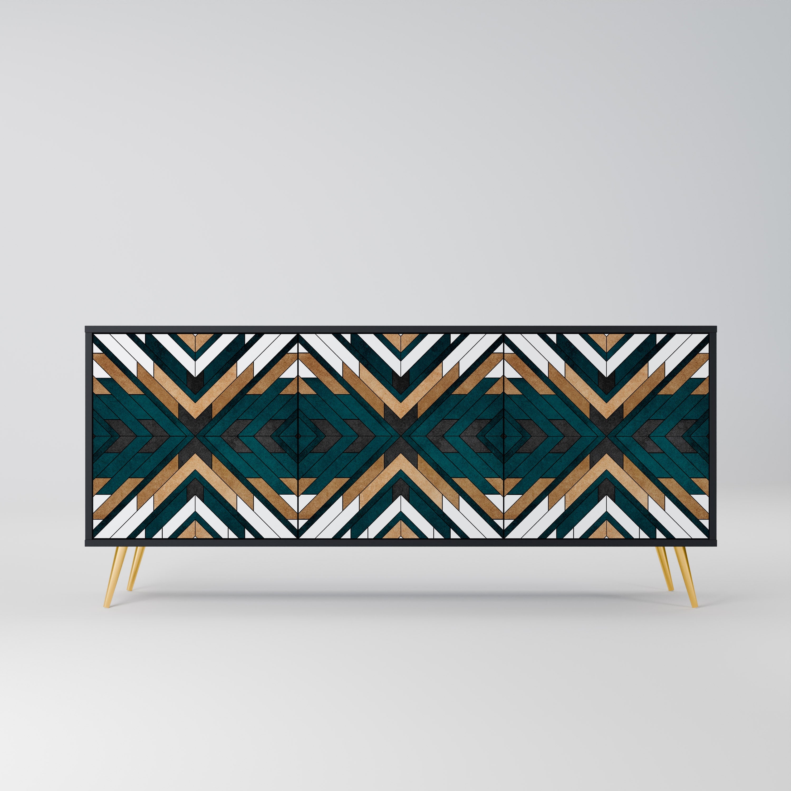 ARTISTIC GEOMETRY Aparador de 3 Portas em Acabamento Preto