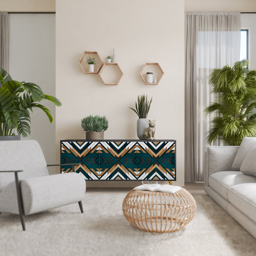 ARTISTIC GEOMETRY Aparador de 3 Portas em Acabamento Preto