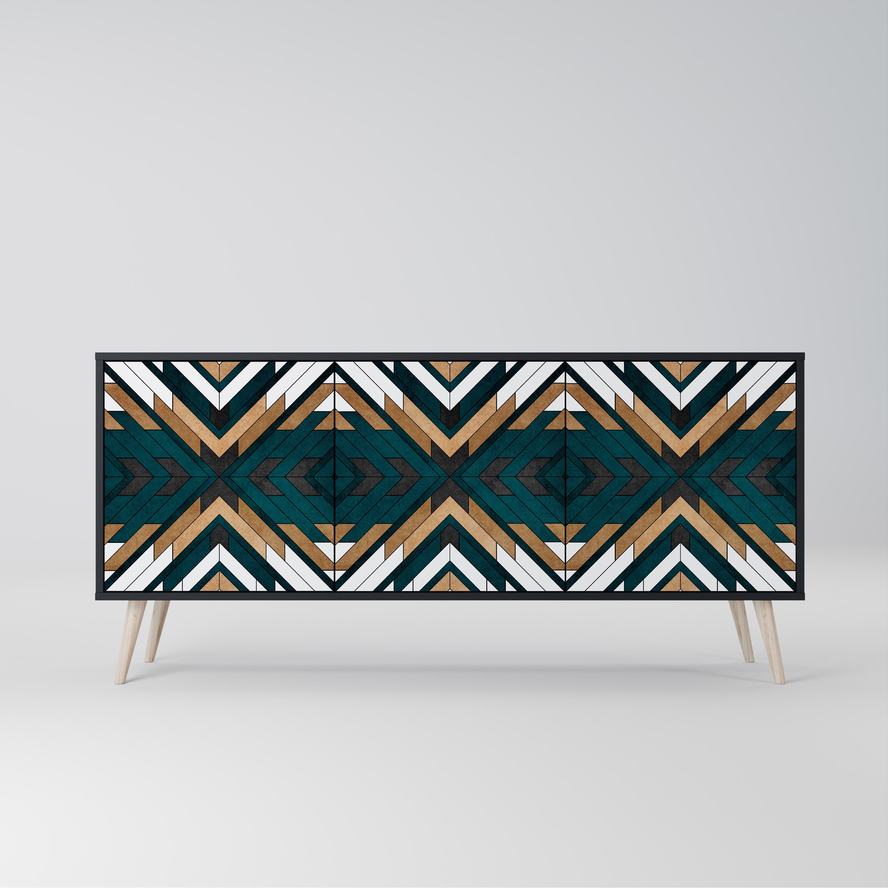 ARTISTIC GEOMETRY Aparador de 3 Portas em Acabamento Preto