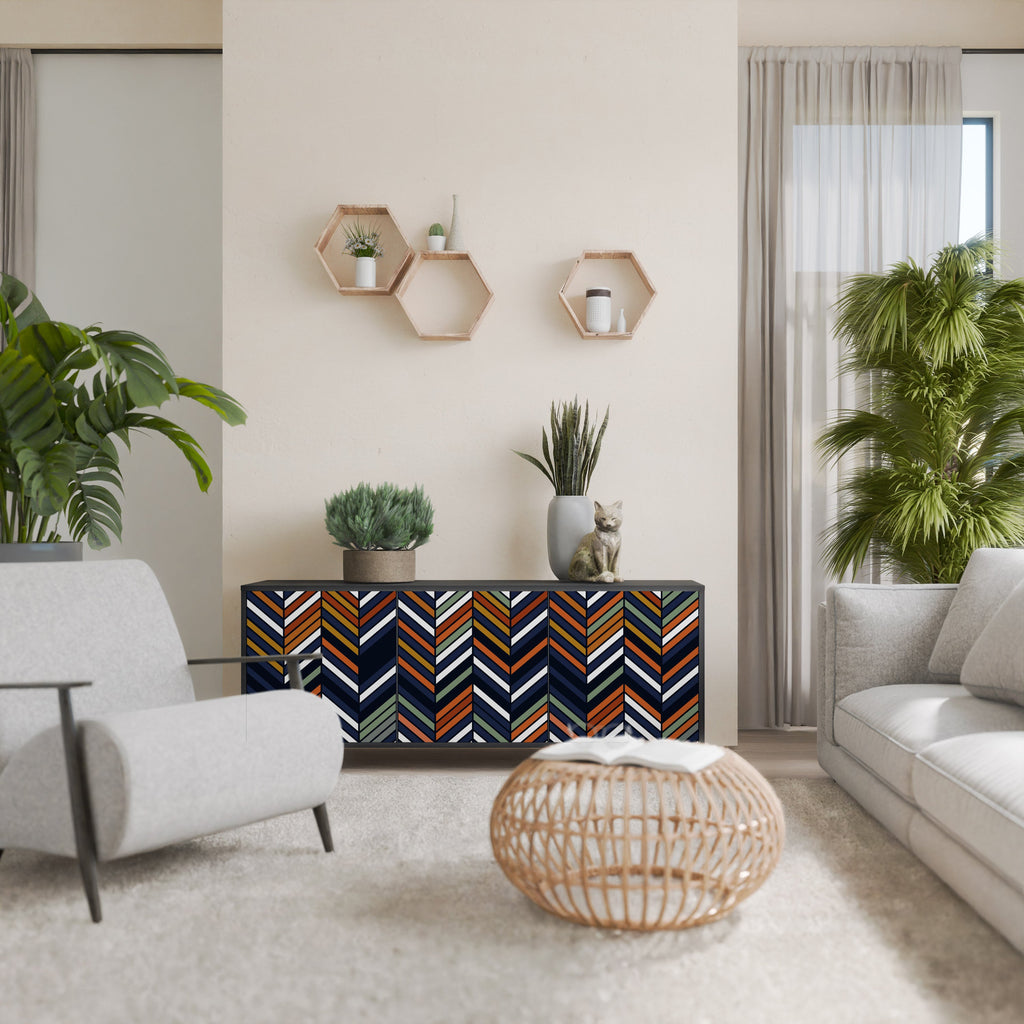 VIBRANT PATCHWORK Aparador de 3 Portas em Acabamento Preto