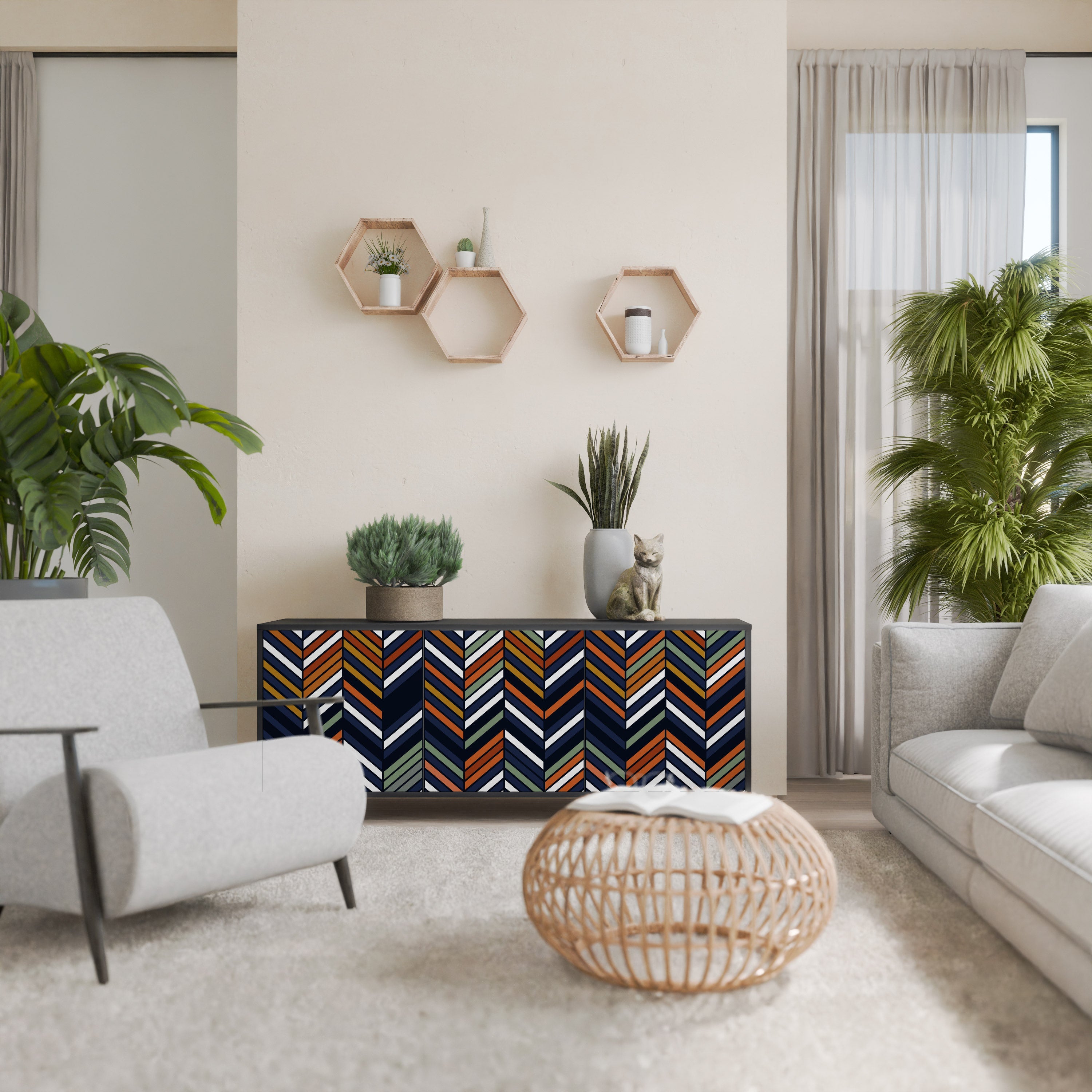 VIBRANT PATCHWORK Aparador de 3 Portas em Acabamento Preto