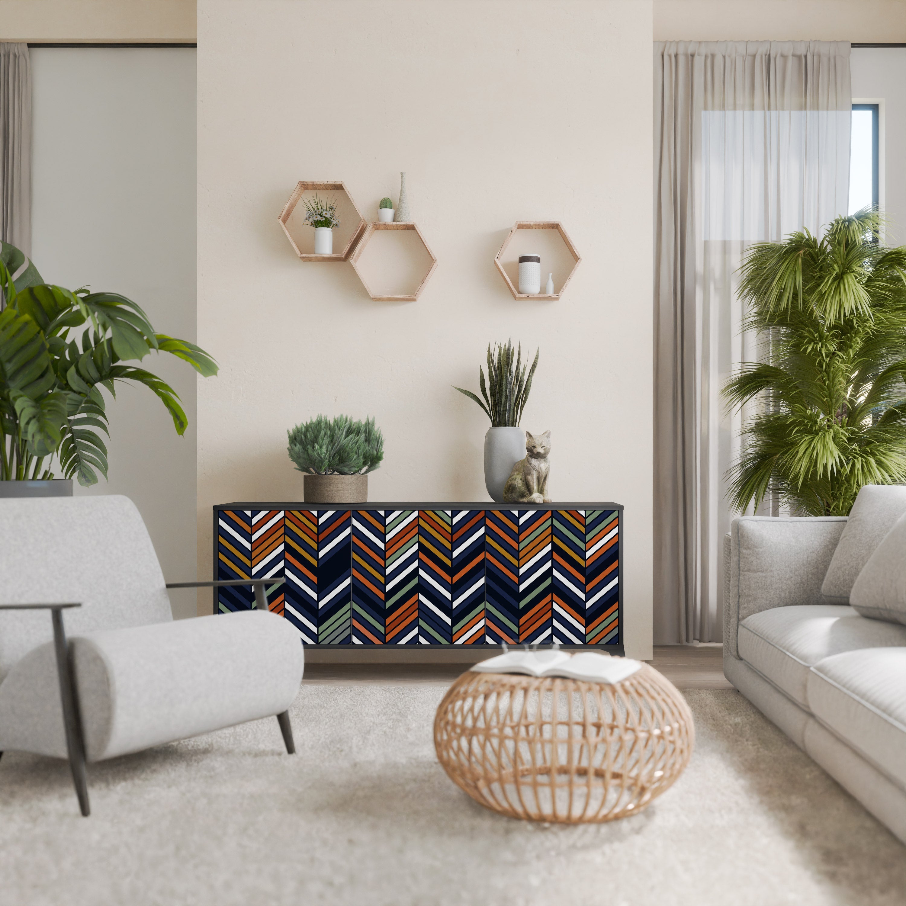 VIBRANT PATCHWORK Aparador de 3 Portas em Acabamento Preto