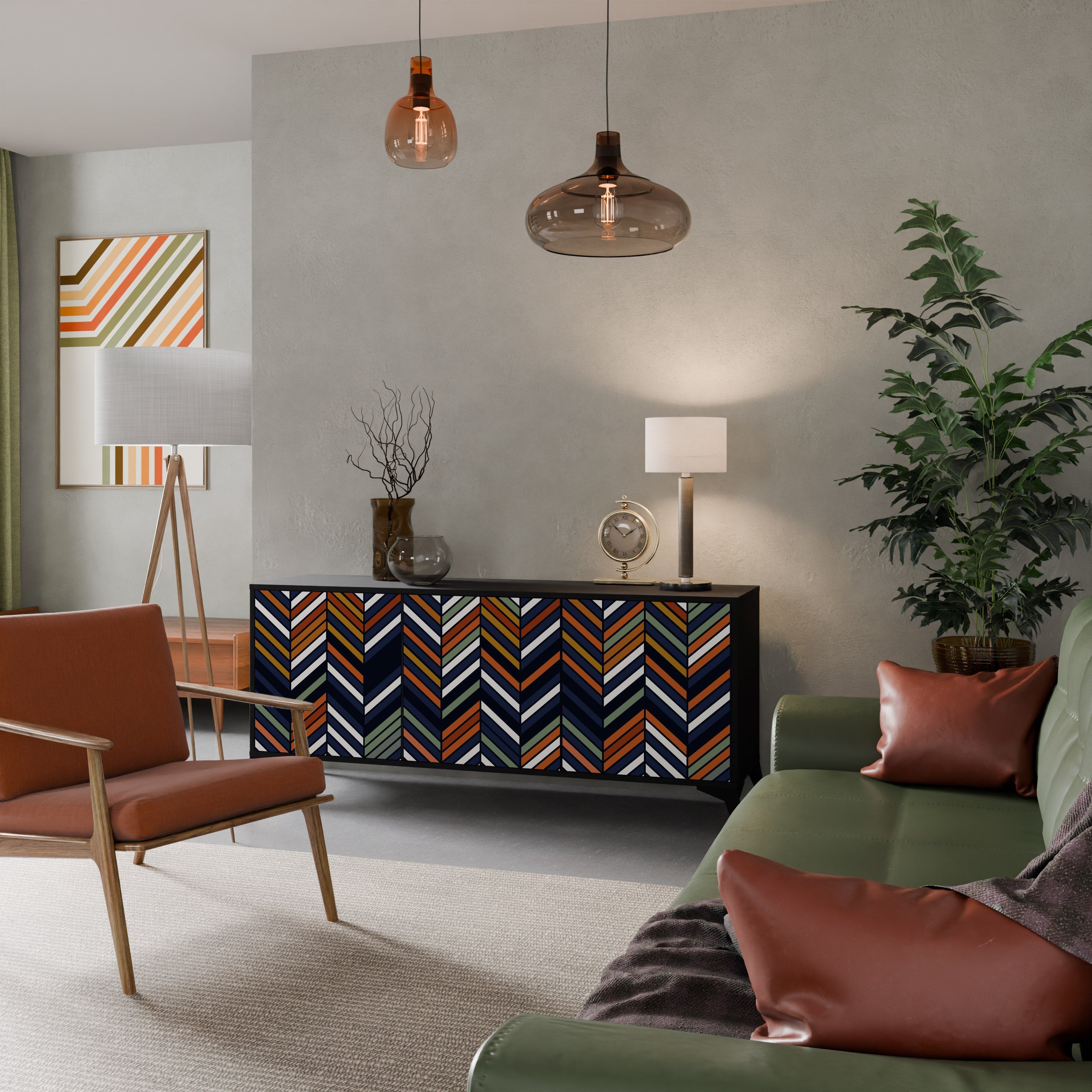 VIBRANT PATCHWORK Aparador de 3 Portas em Acabamento Preto