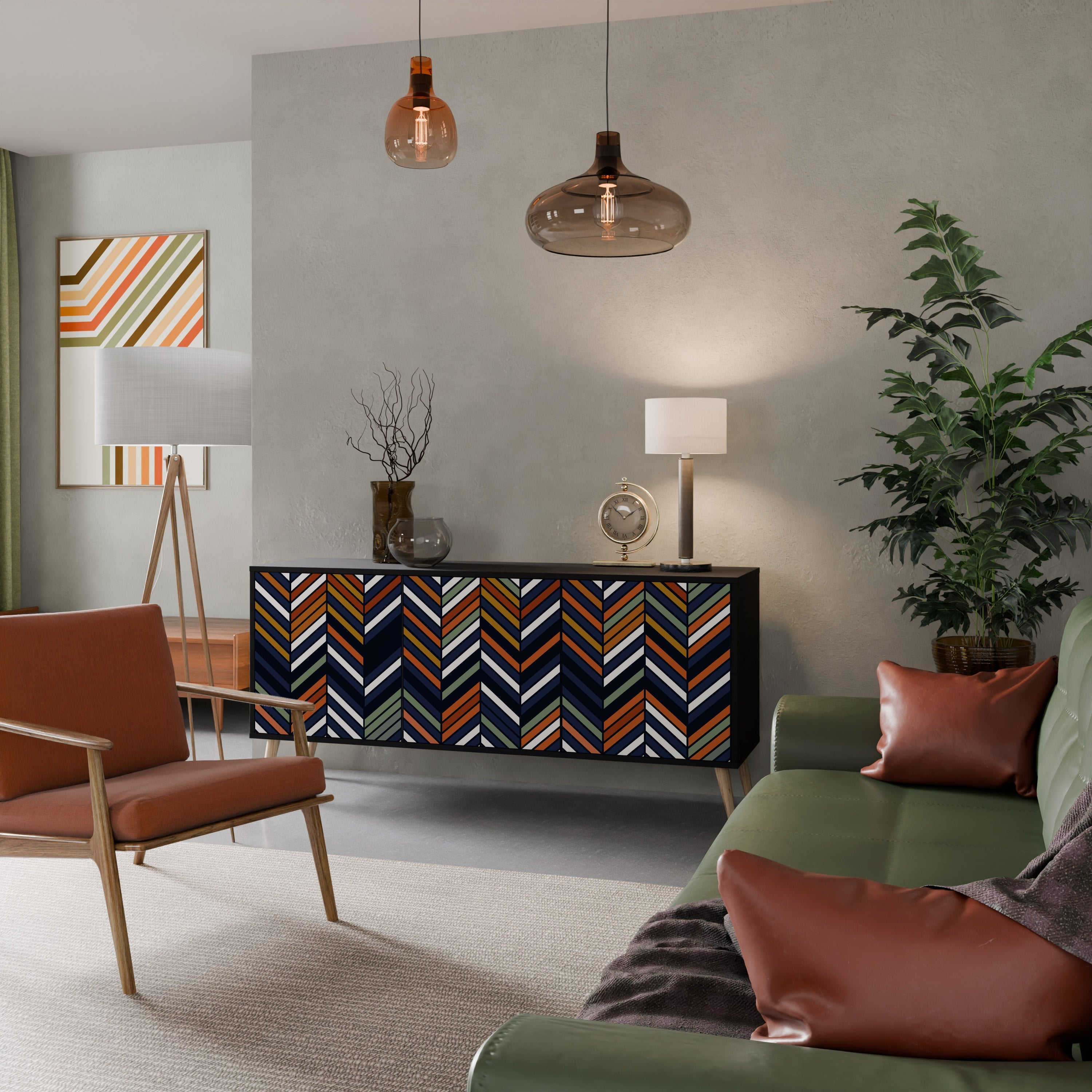 VIBRANT PATCHWORK Aparador de 3 Portas em Acabamento Preto