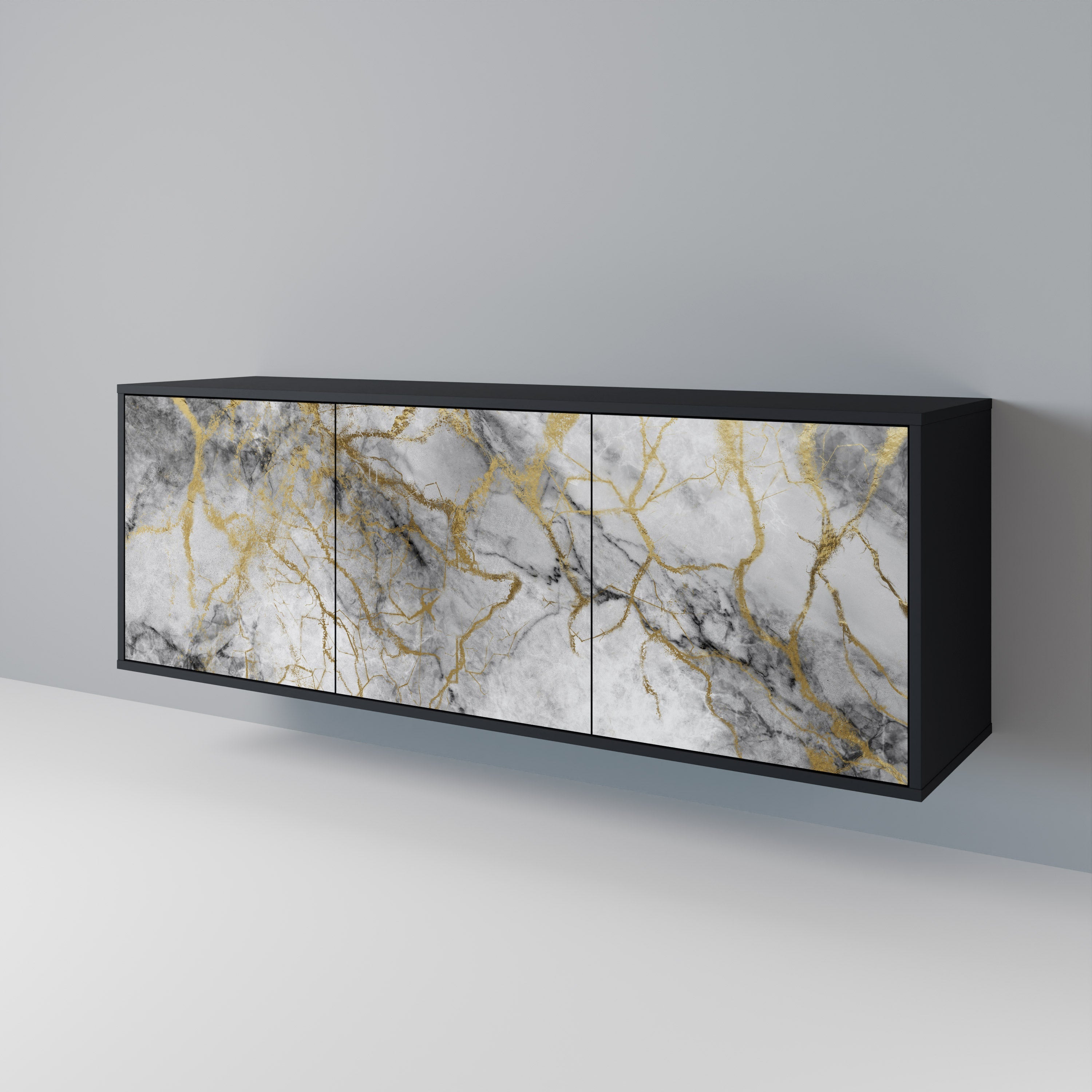 TIMELESS GLIDE Aparador de 3 Portas em Acabamento Preto