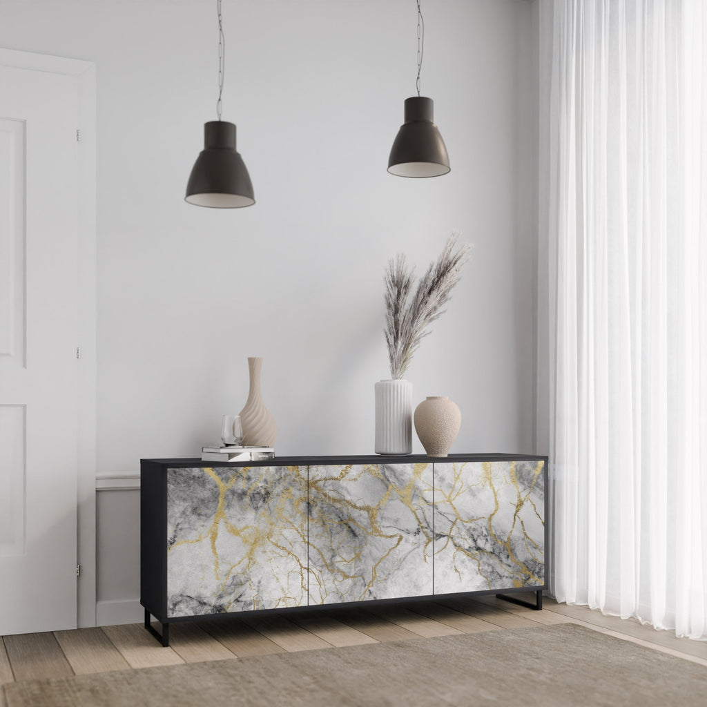 TIMELESS GLIDE Aparador de 3 Portas em Acabamento Preto