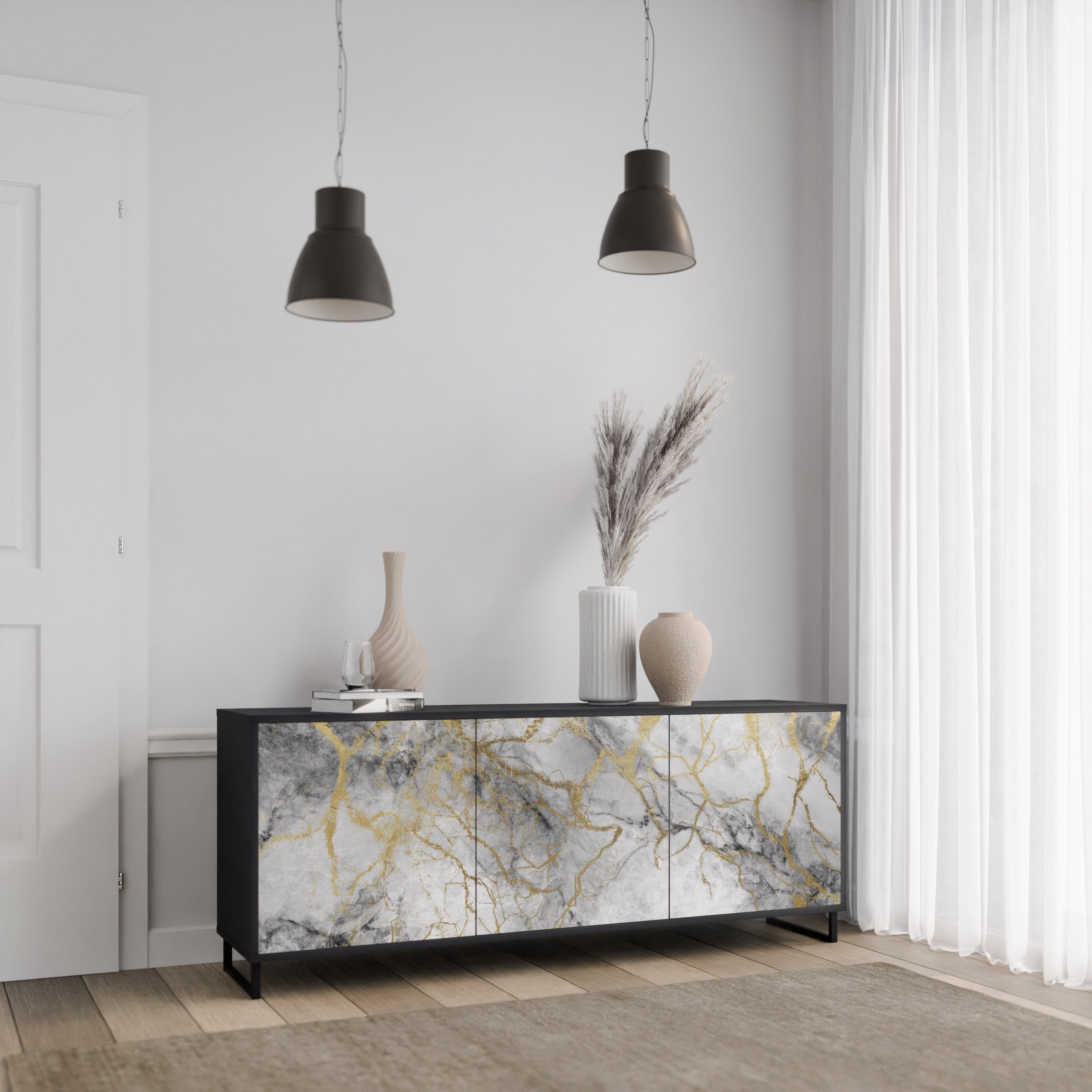 TIMELESS GLIDE Aparador de 3 Portas em Acabamento Preto