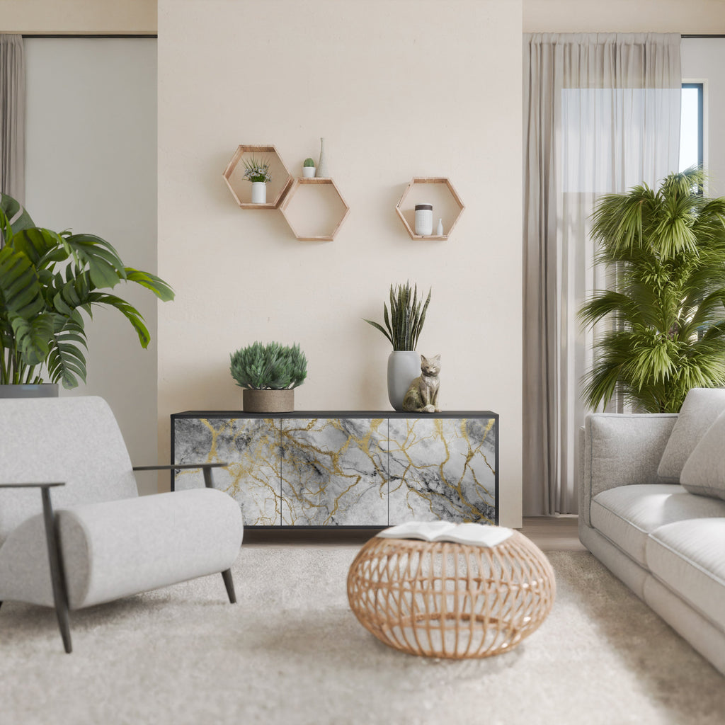 TIMELESS GLIDE Aparador de 3 Portas em Acabamento Preto