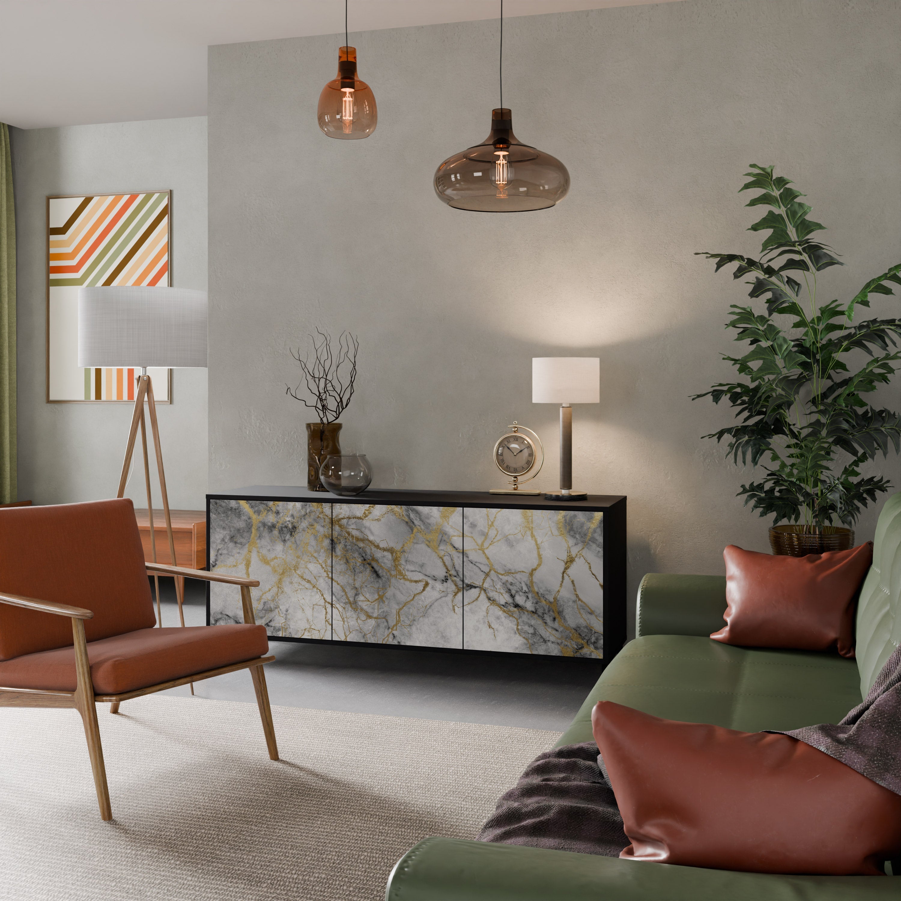 TIMELESS GLIDE Aparador de 3 Portas em Acabamento Preto