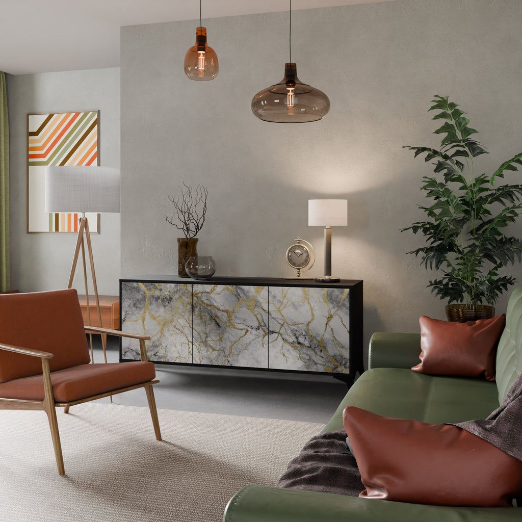 TIMELESS GLIDE Aparador de 3 Portas em Acabamento Preto