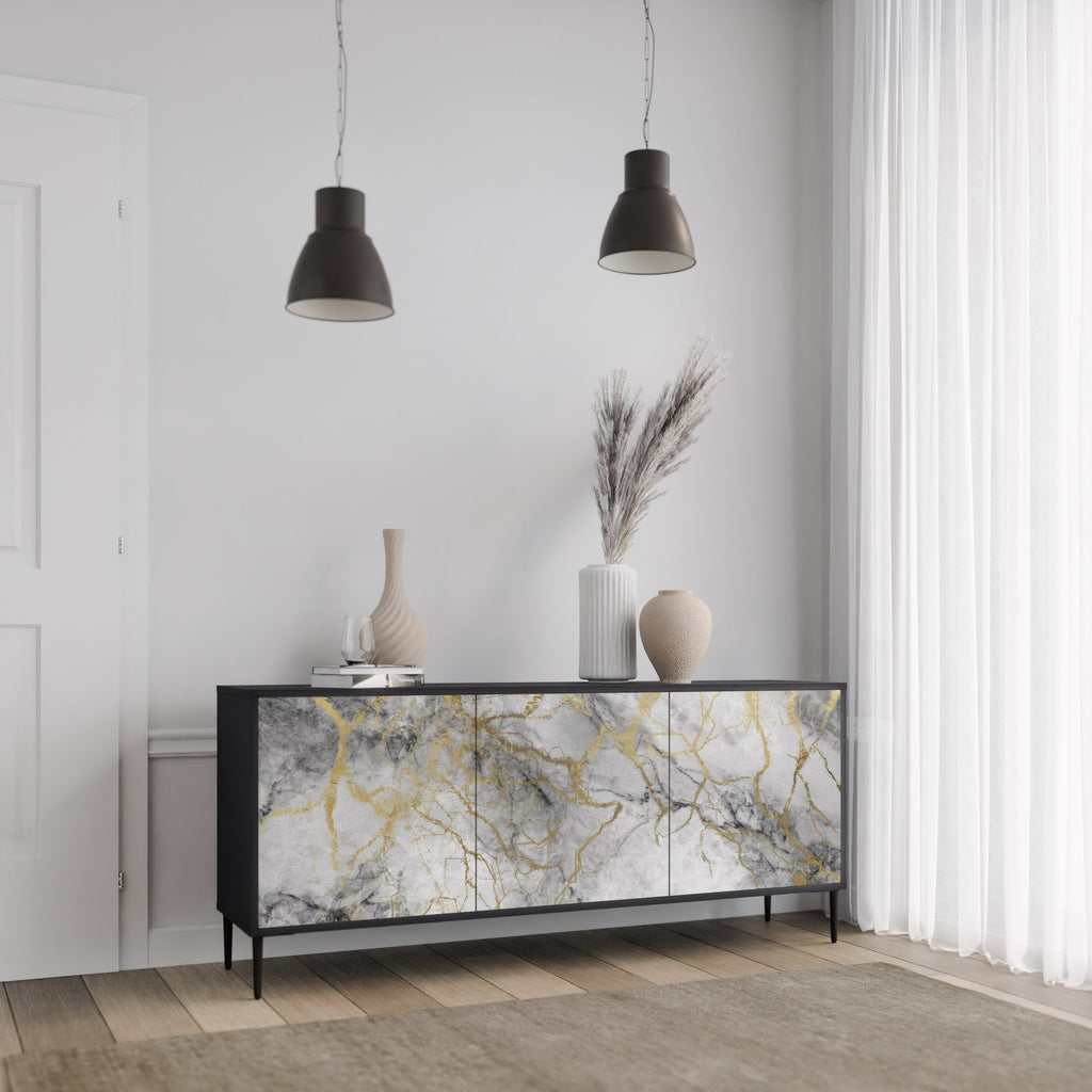 TIMELESS GLIDE Aparador de 3 Portas em Acabamento Preto