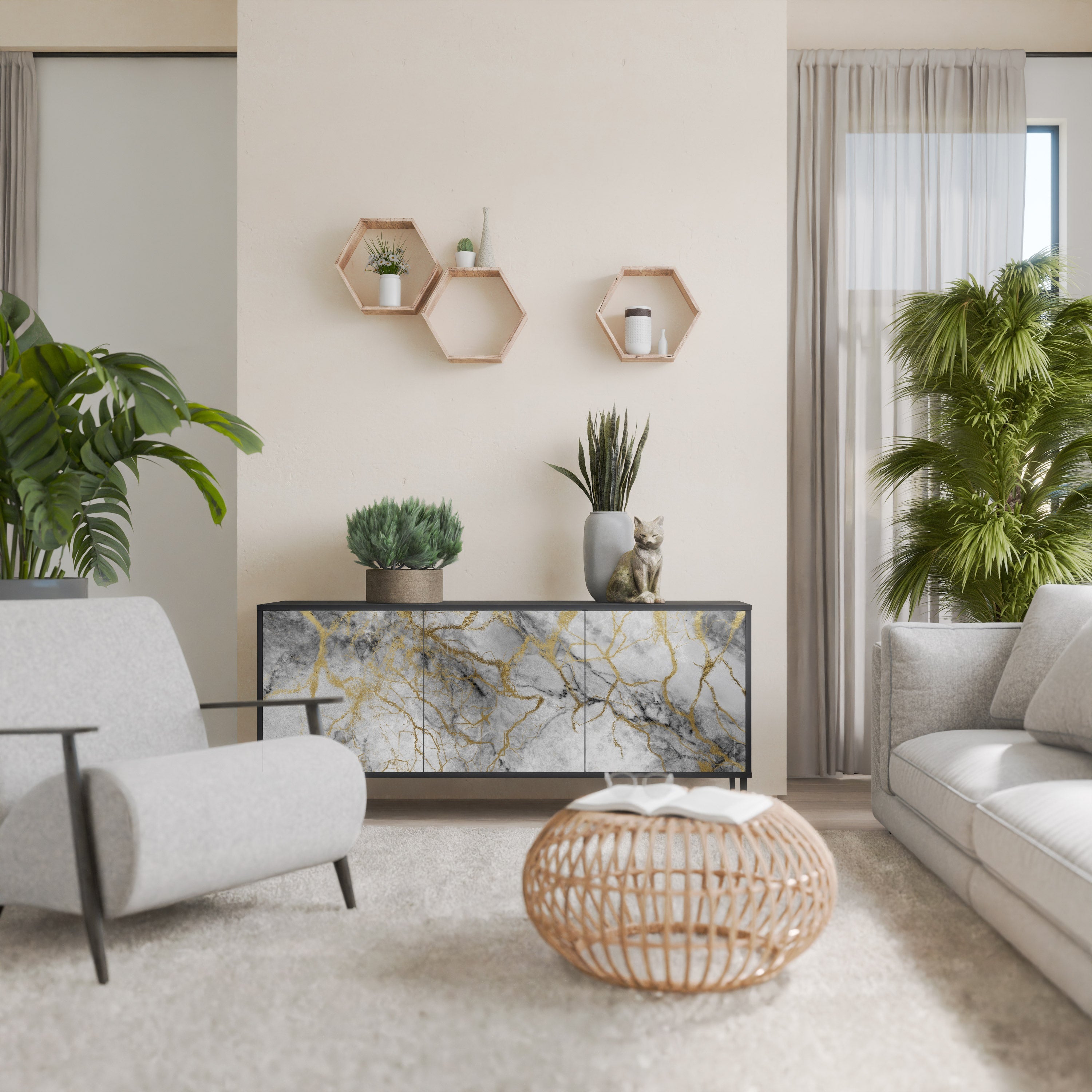 TIMELESS GLIDE Aparador de 3 Portas em Acabamento Preto