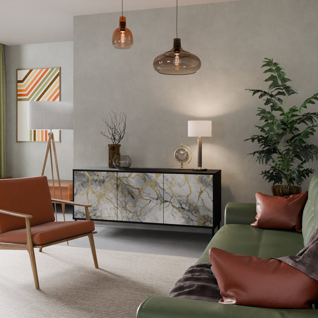 TIMELESS GLIDE Aparador de 3 Portas em Acabamento Preto