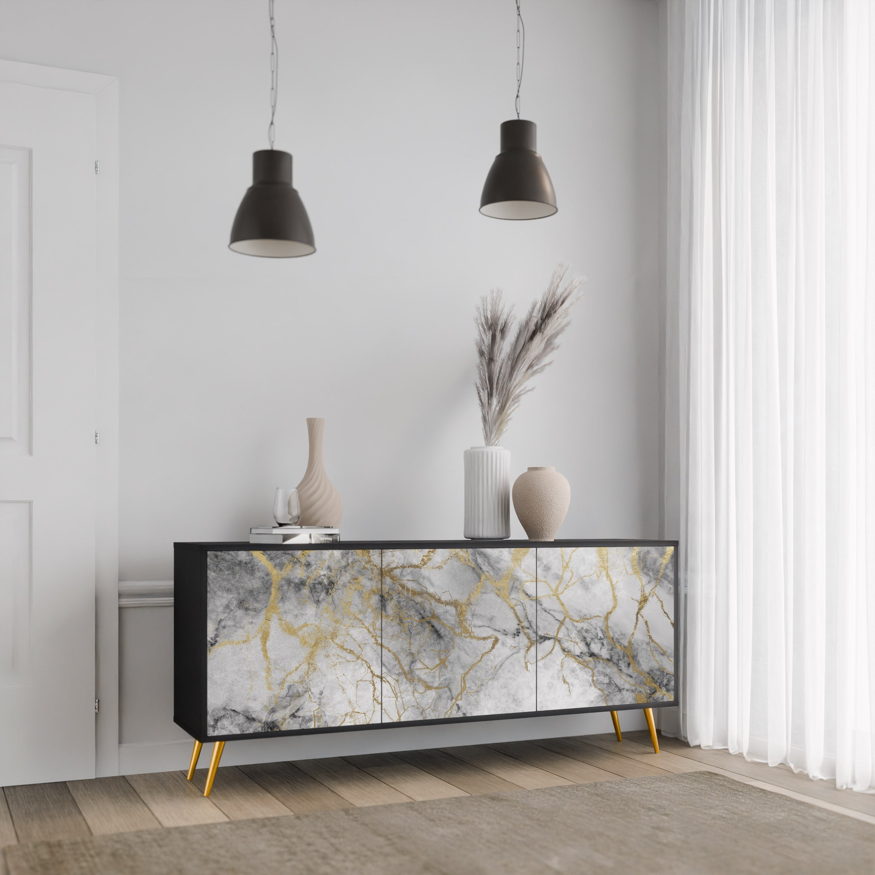 TIMELESS GLIDE Aparador de 3 Portas em Acabamento Preto