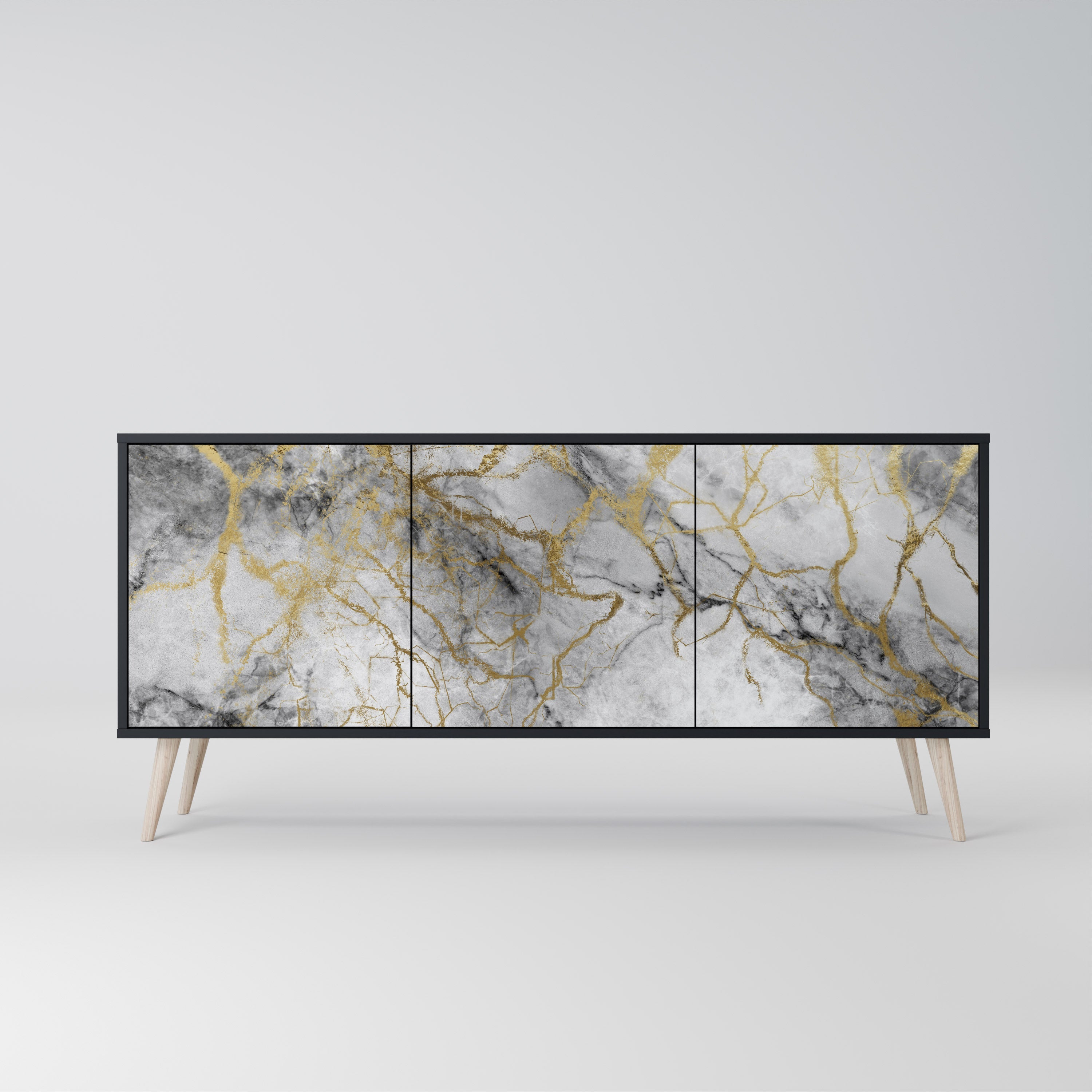 TIMELESS GLIDE Aparador de 3 Portas em Acabamento Preto