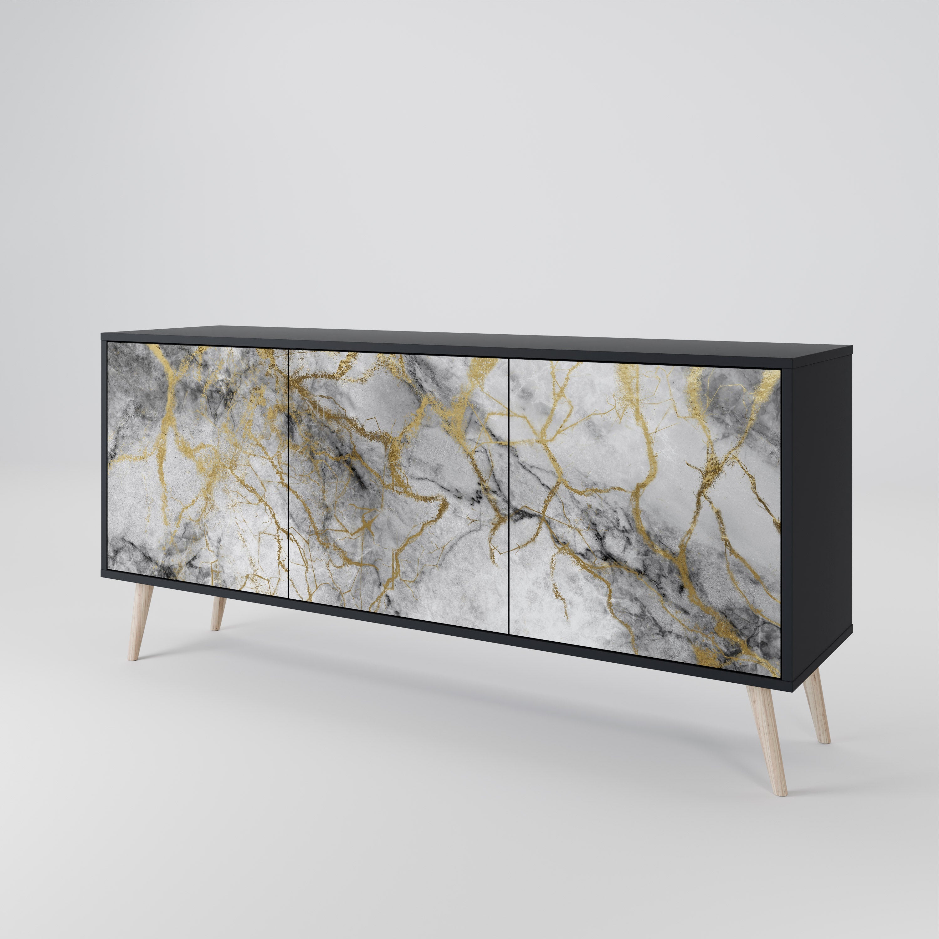 TIMELESS GLIDE Aparador de 3 Portas em Acabamento Preto