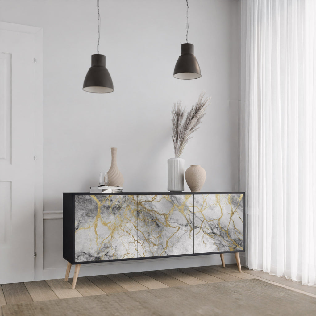 TIMELESS GLIDE Aparador de 3 Portas em Acabamento Preto