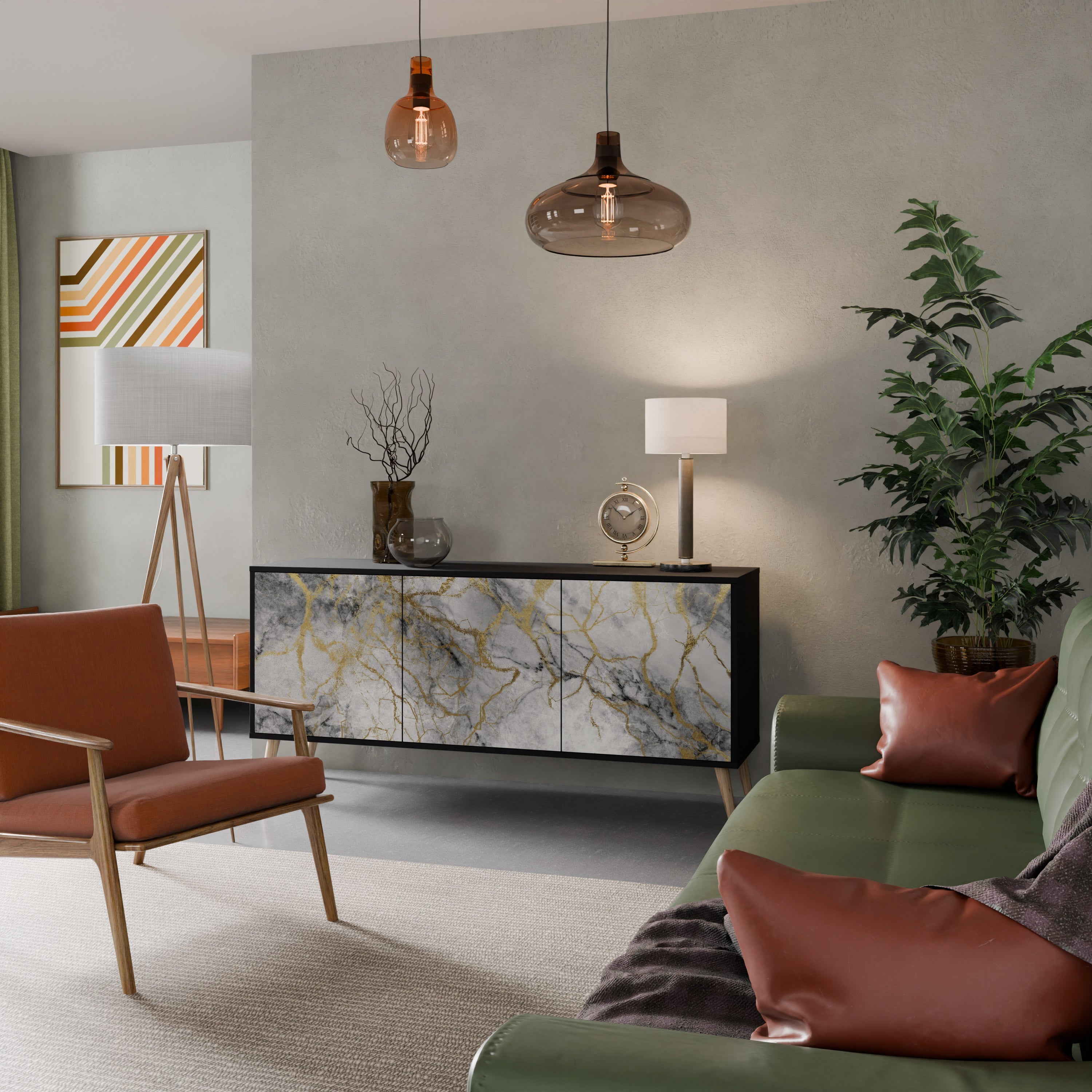 TIMELESS GLIDE Aparador de 3 Portas em Acabamento Preto