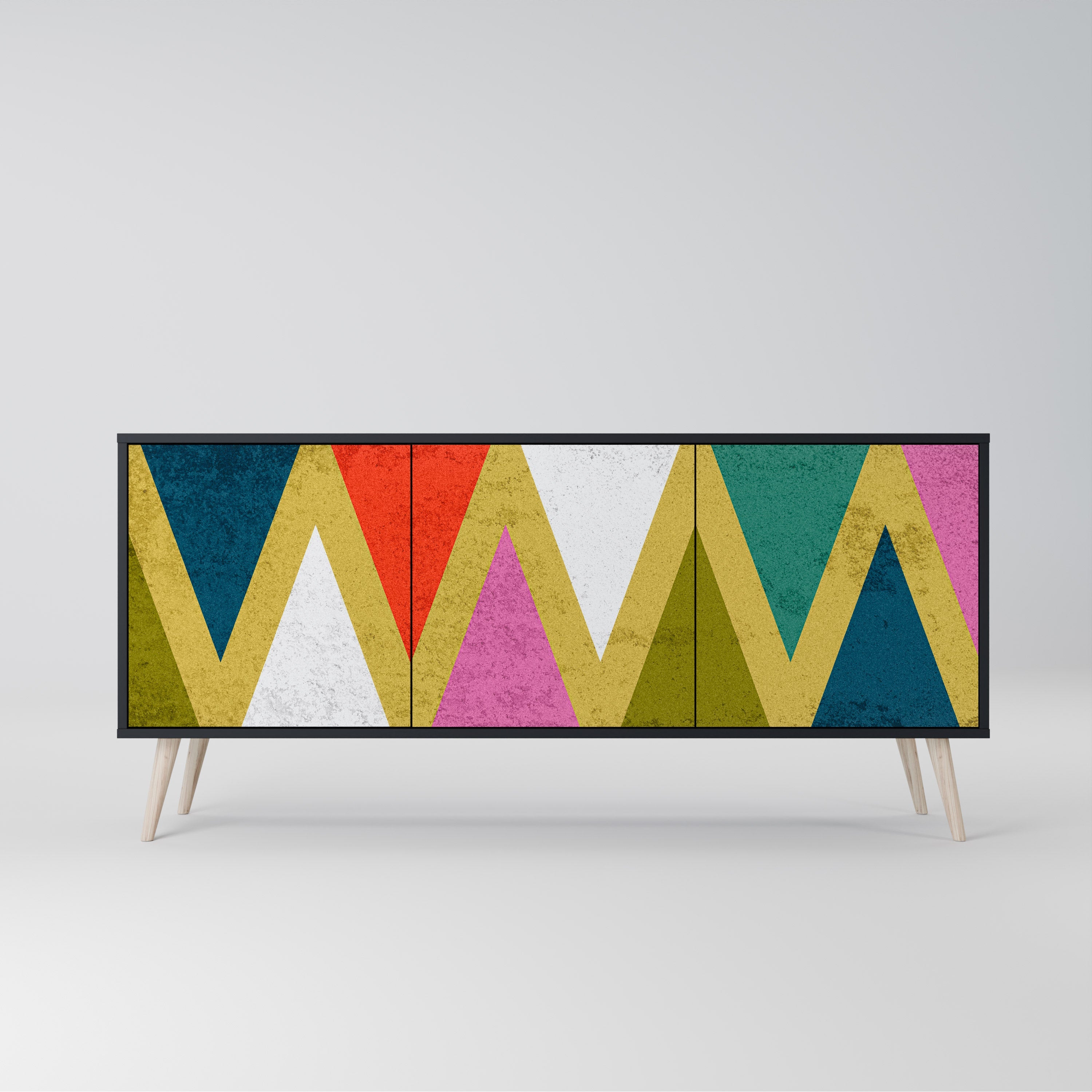 COLORFUL TRIANGLES Aparador de 3 Portas em Acabamento Preto