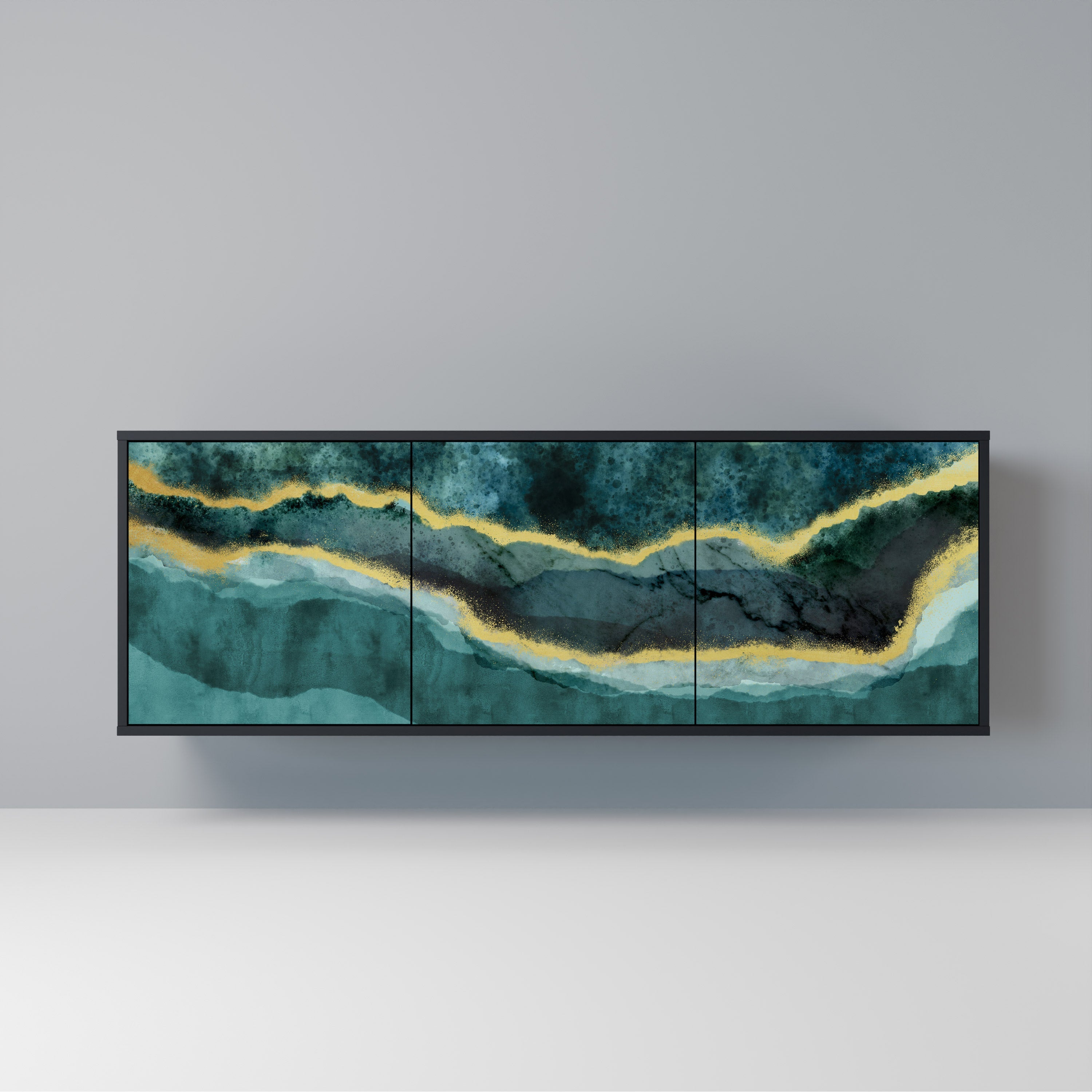 GOLDRUSH ODYSSEY Aparador de 3 Portas em Acabamento Preto