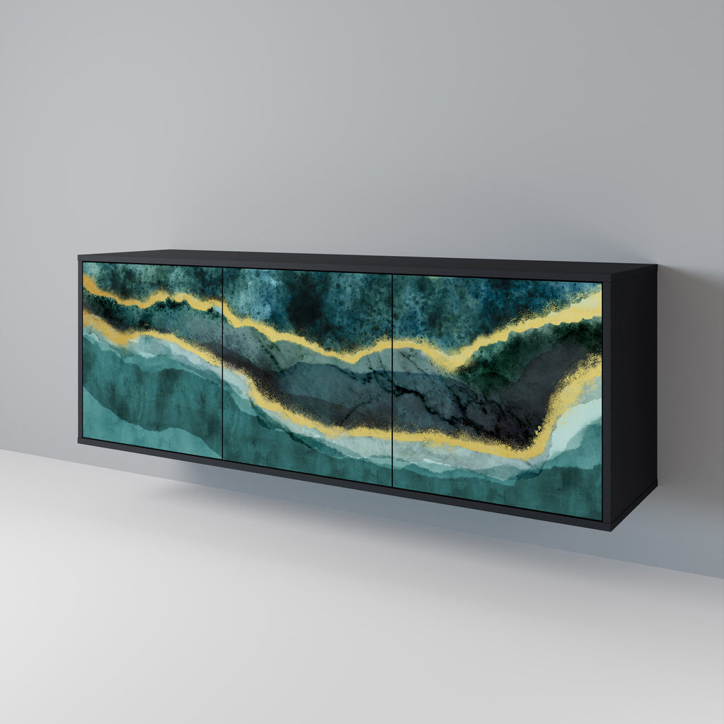 GOLDRUSH ODYSSEY Aparador de 3 Portas em Acabamento Preto