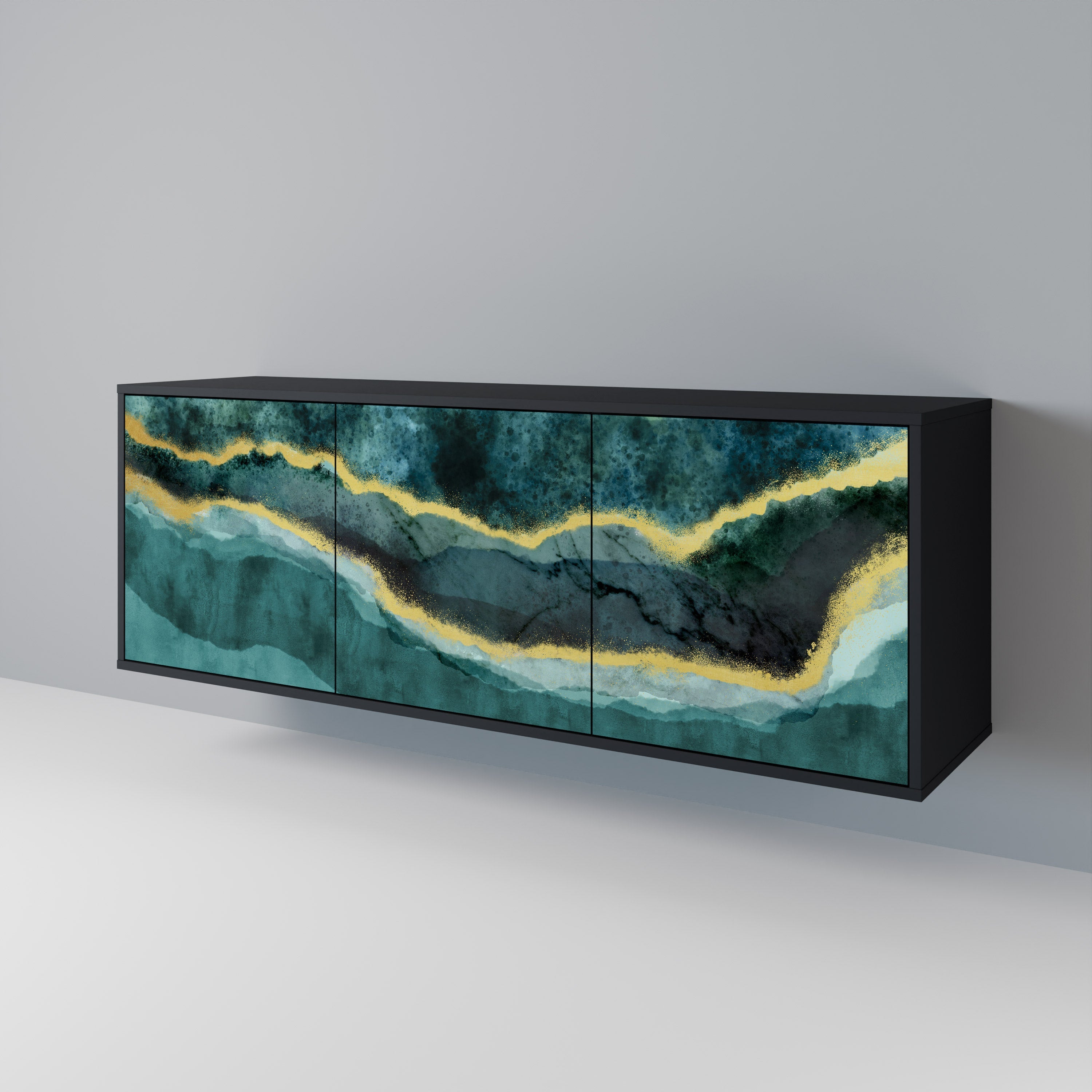 GOLDRUSH ODYSSEY Aparador de 3 Portas em Acabamento Preto